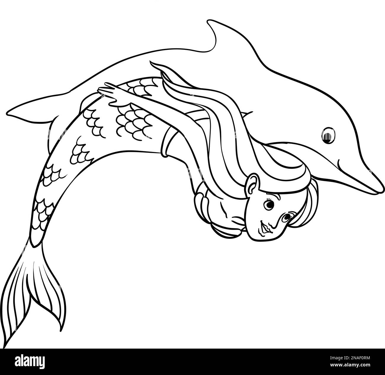 Page de coloriage isolée Mermaid et Dolphin Illustration de Vecteur