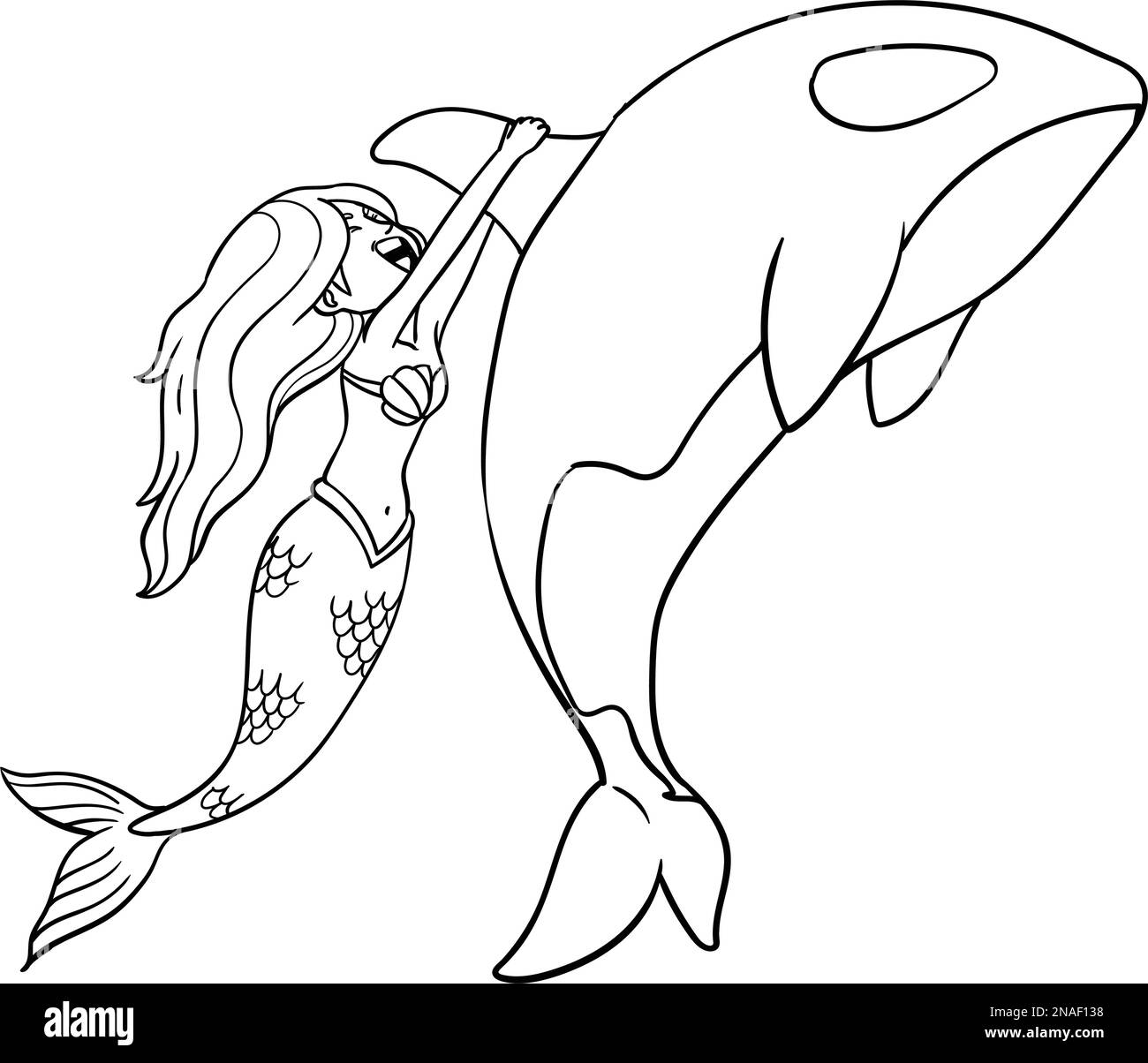 Page de coloriage isolée Mermaid et Dolphin Illustration de Vecteur