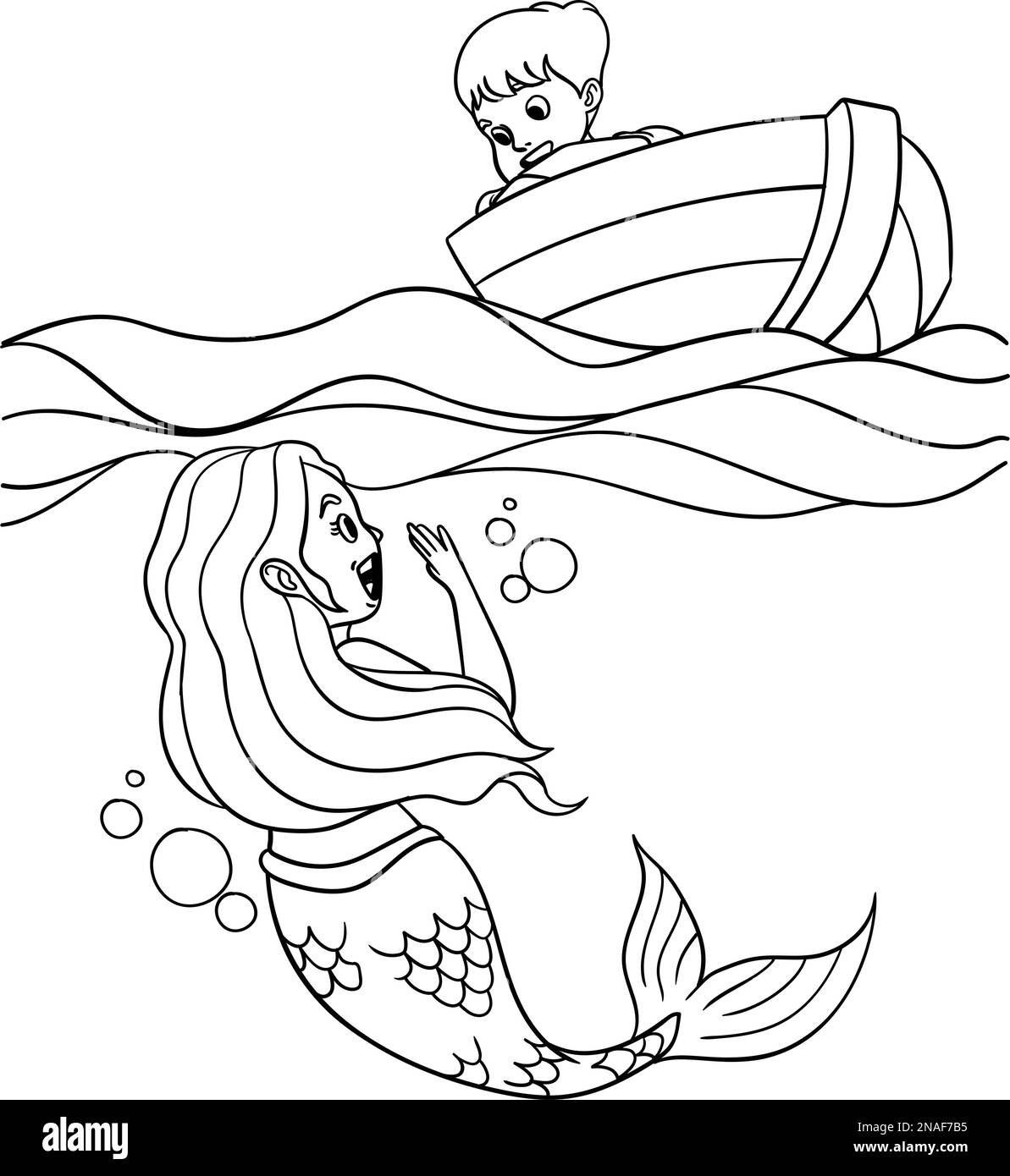 Mermaid parlant un garçon dans le bateau isolé Illustration de Vecteur