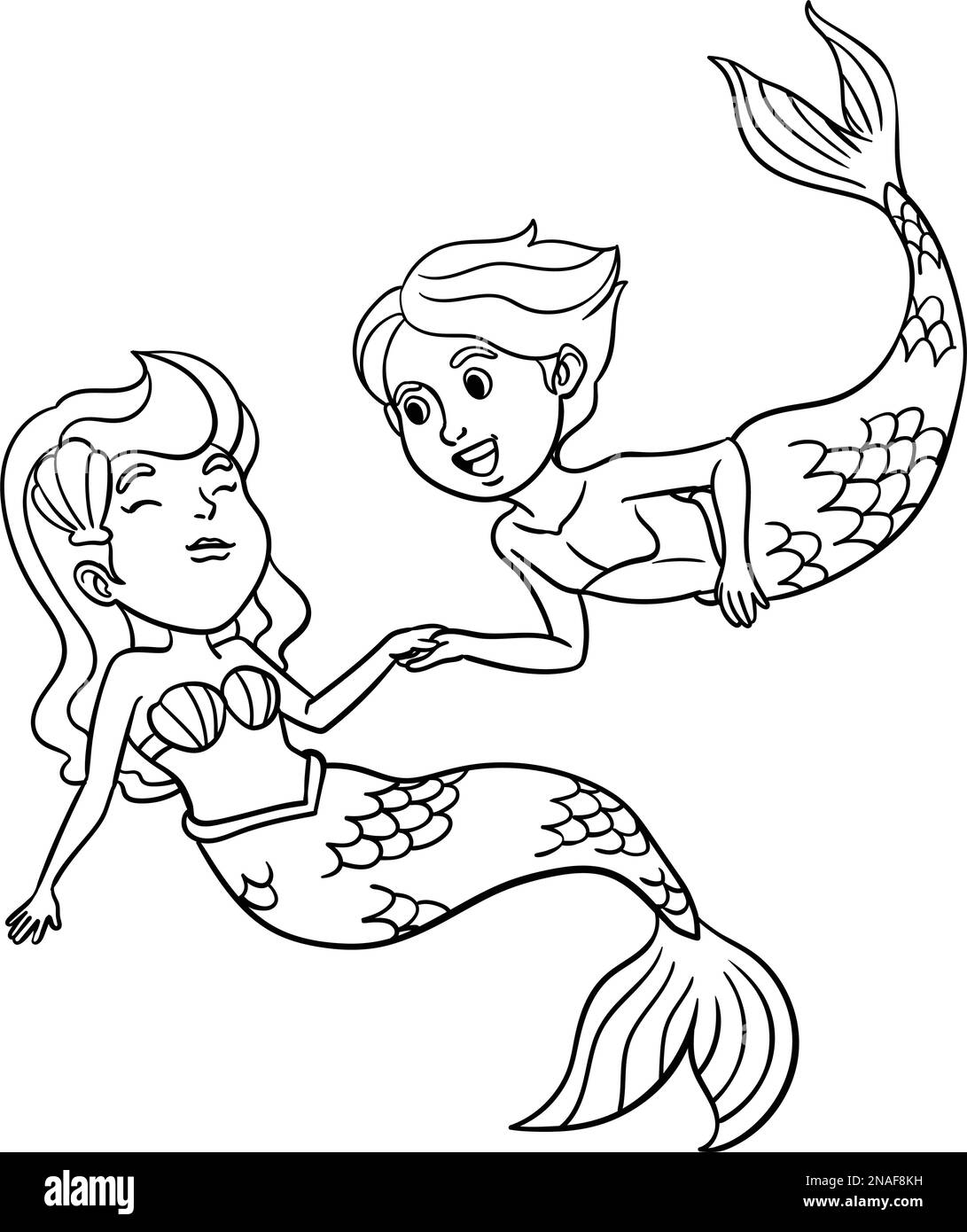 Mermaid et Merman page de coloriage isolée pour enfants Illustration de Vecteur