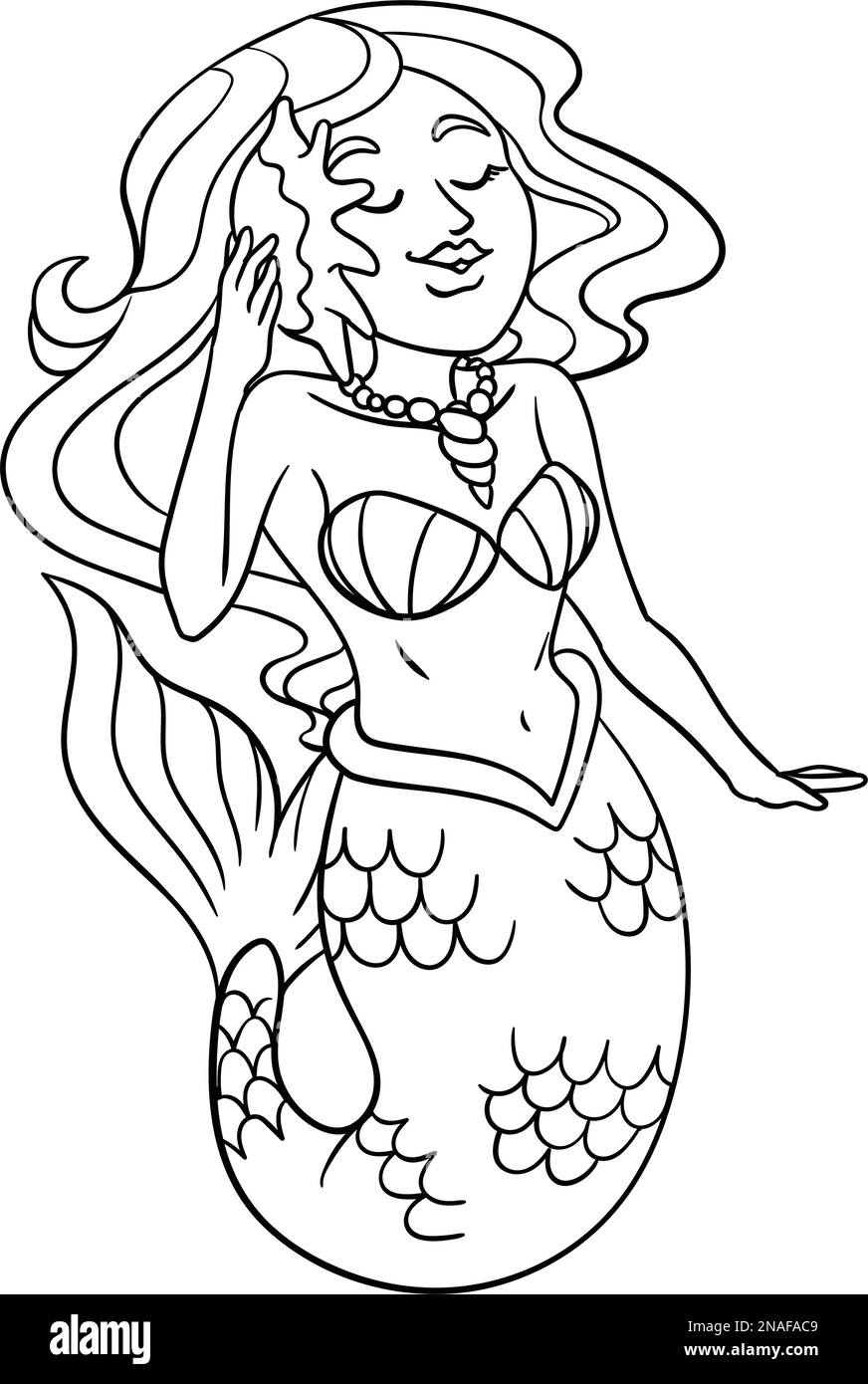 Belle Mermaid page de coloriage isolée pour les enfants Illustration de Vecteur