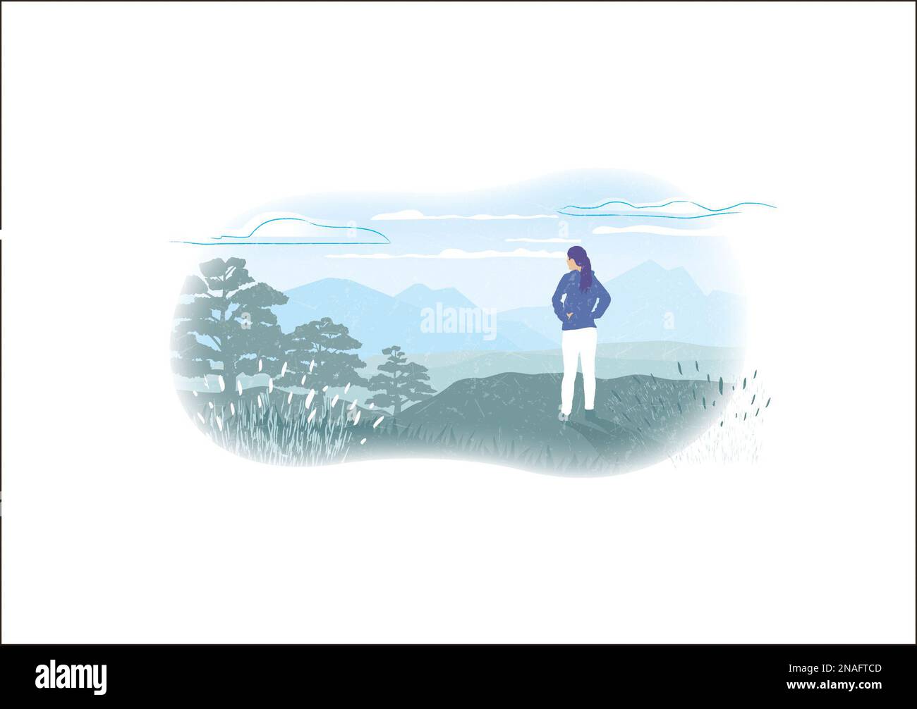Ménopause naturelle dessin main illustration femme regardant le paysage Banque D'Images