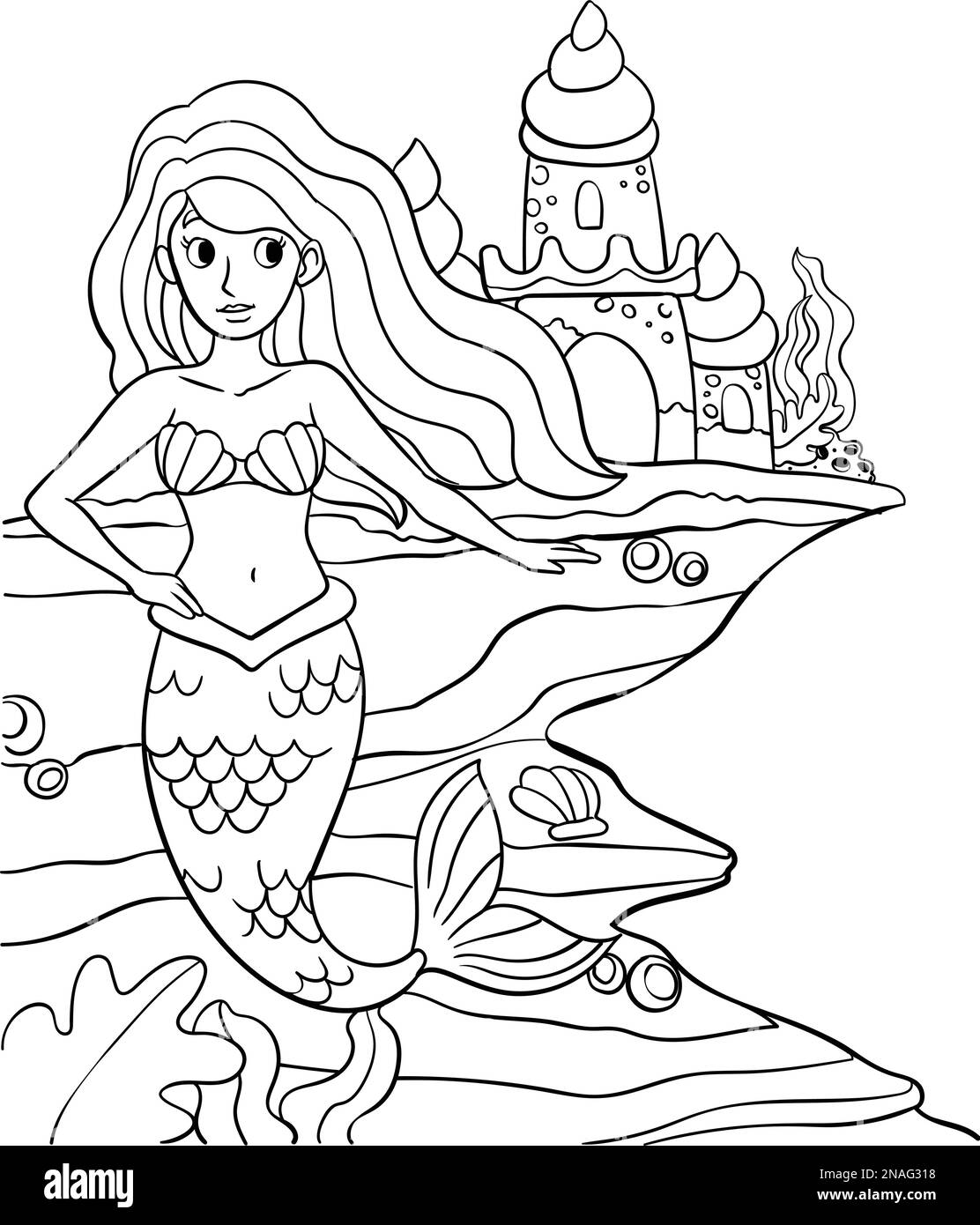 Belle Mermaid page de coloriage isolée pour les enfants Illustration de Vecteur