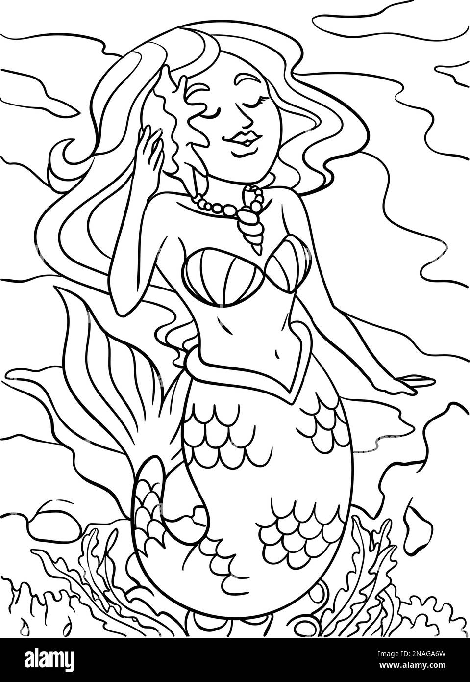 Belle page de coloriage de Sirène pour enfants Illustration de Vecteur
