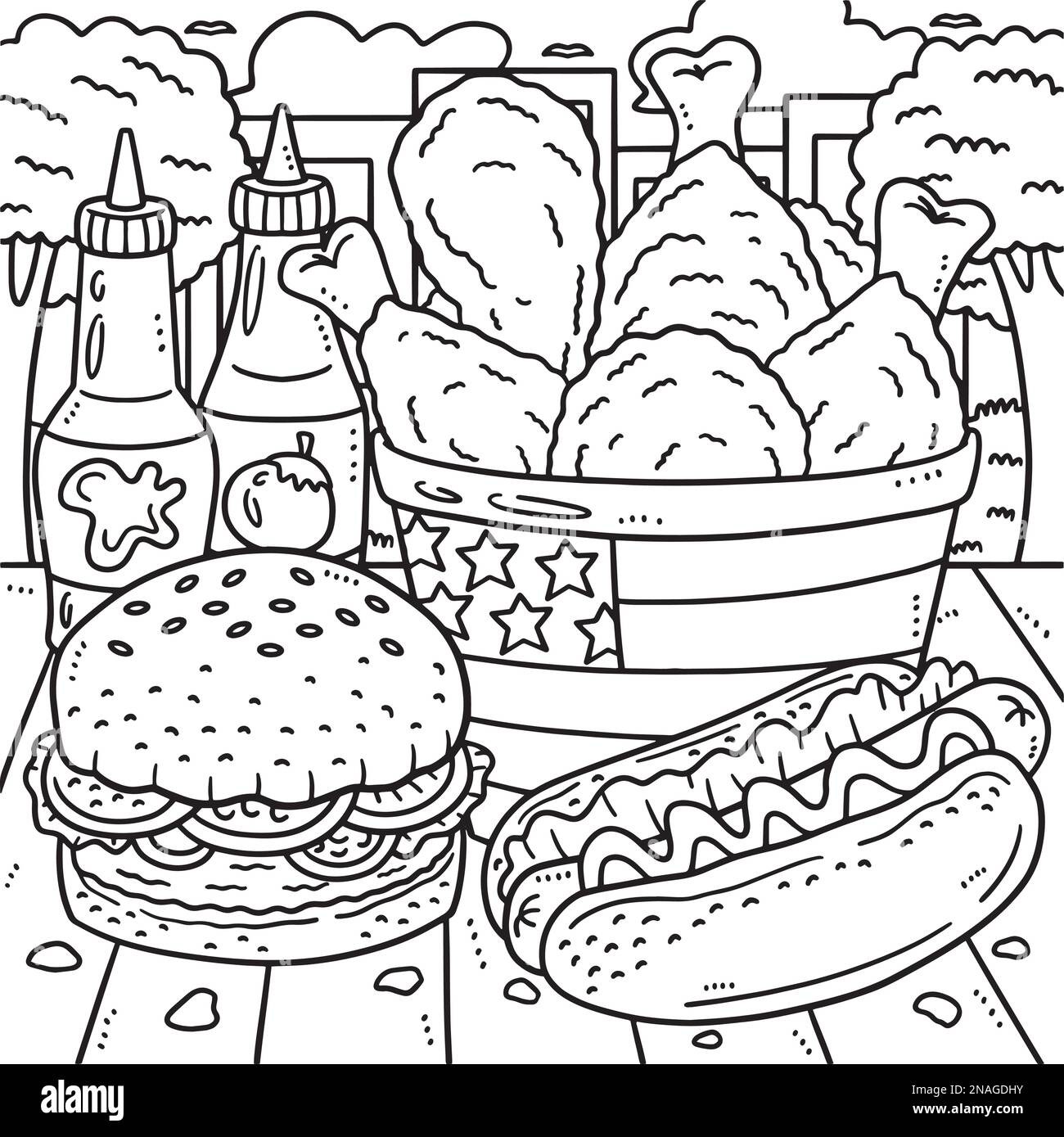 4th de juillet page de coloriage des aliments traditionnels Image