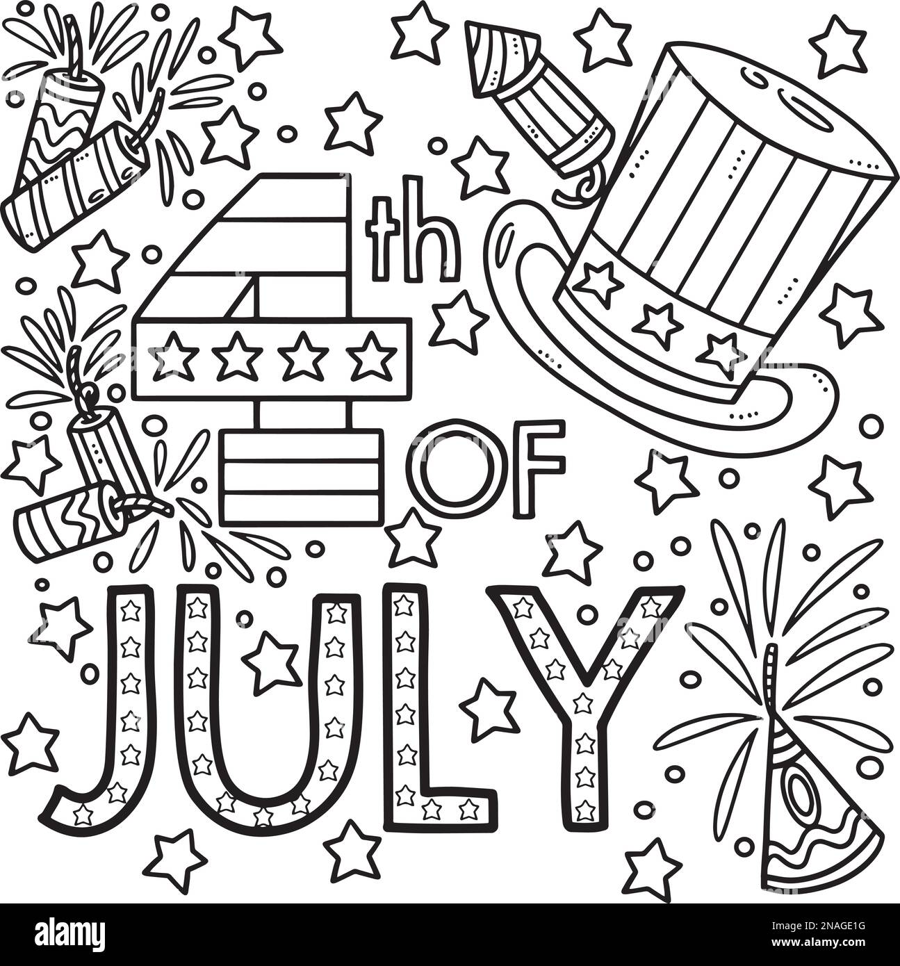 4th de la page de coloriage de juillet pour les enfants Illustration de Vecteur