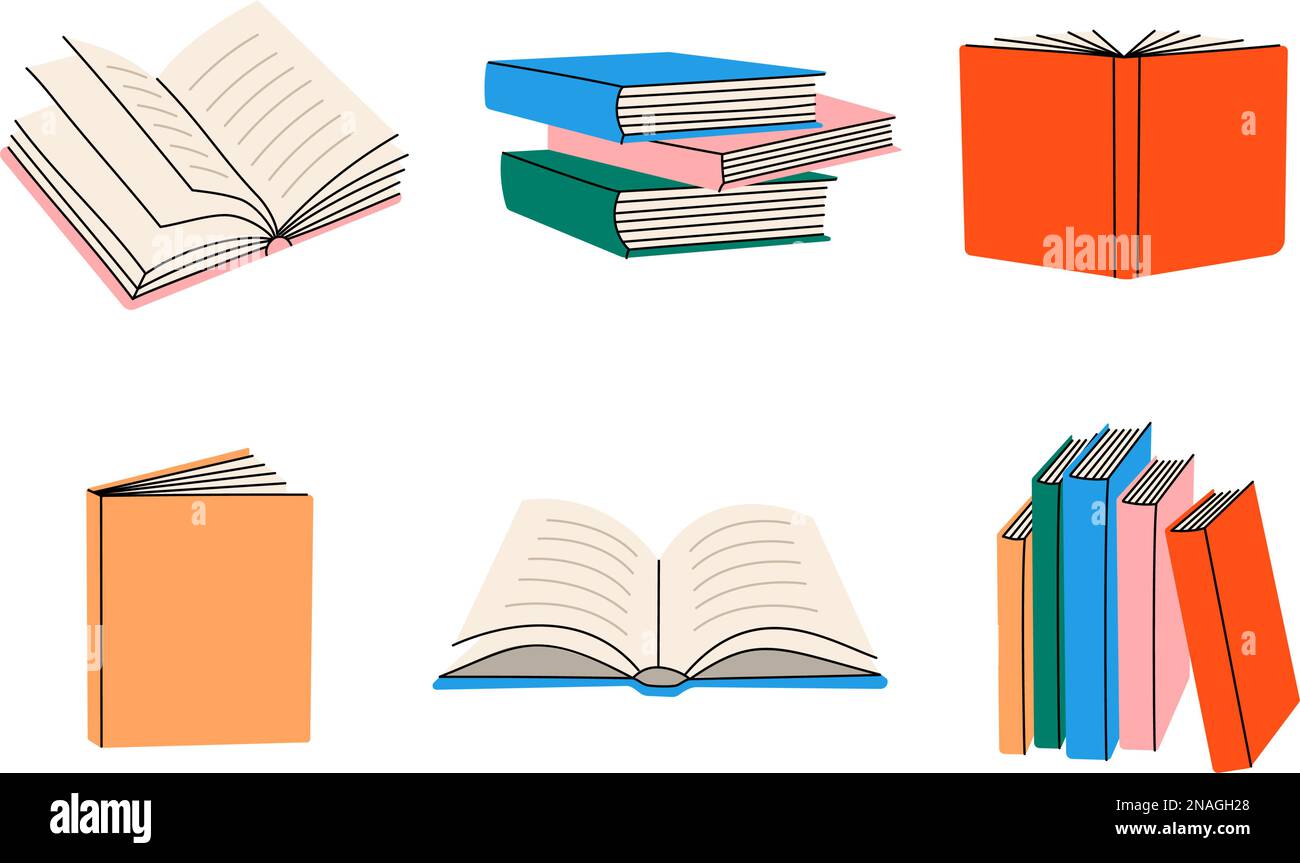 Ensemble de livres colorés. Piles de manuels scolaires pour l'éducation. Librairie, bibliothèque, symboles de librairie. Illustration vectorielle Illustration de Vecteur