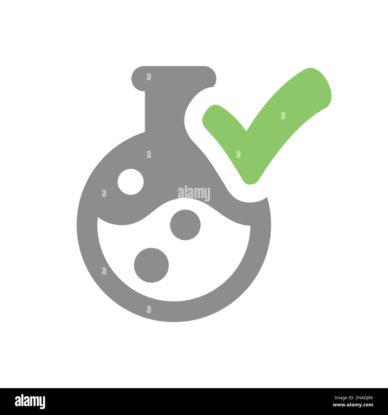 Flacon de laboratoire avec une coche. Tube à essai, testé en laboratoire, symbole vecteur ok. Illustration de Vecteur