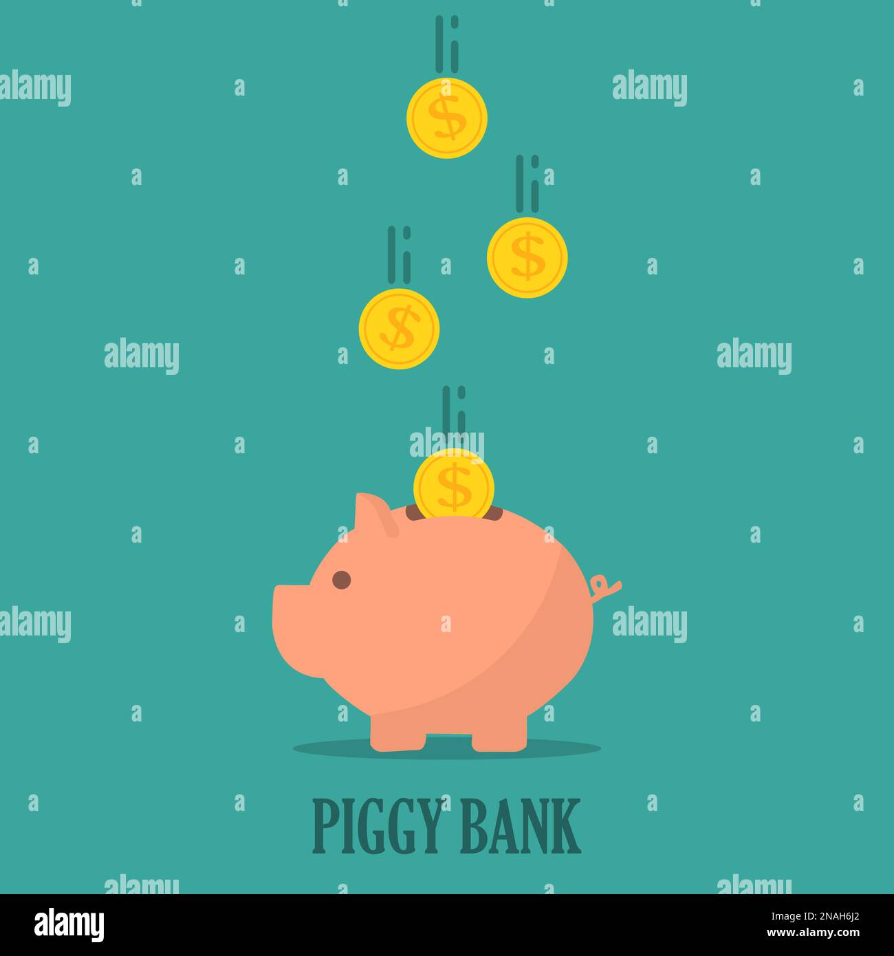 Tirelire avec pièces de monnaie dans un motif plat. Le concept d'économiser ou d'économiser de l'argent ou d'ouvrir un dépôt bancaire Illustration de Vecteur