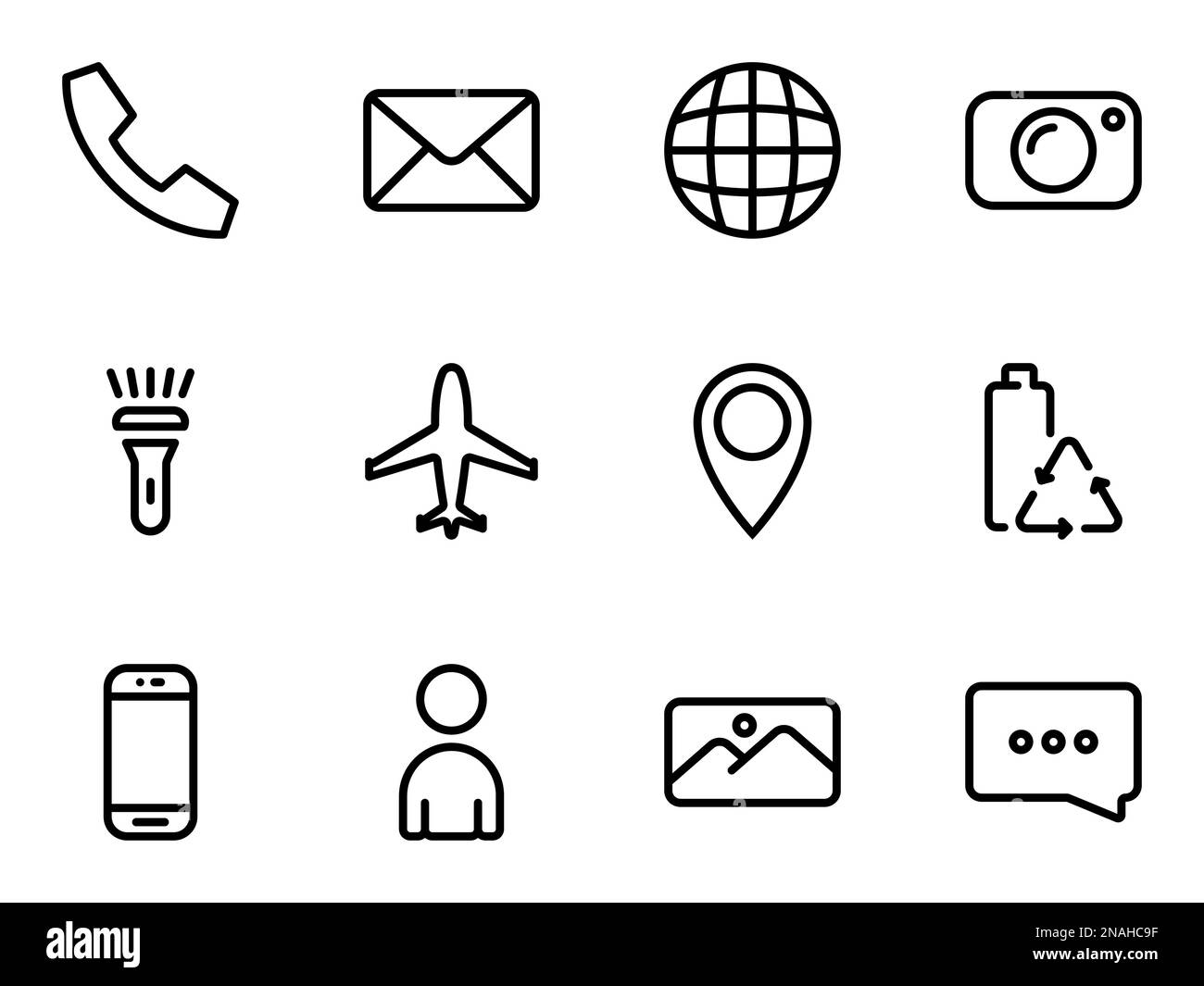 Icônes vectorielles simples. Illustration plate sur un thème fonctions de téléphone mobile, paramètres utilisateur et applications Illustration de Vecteur