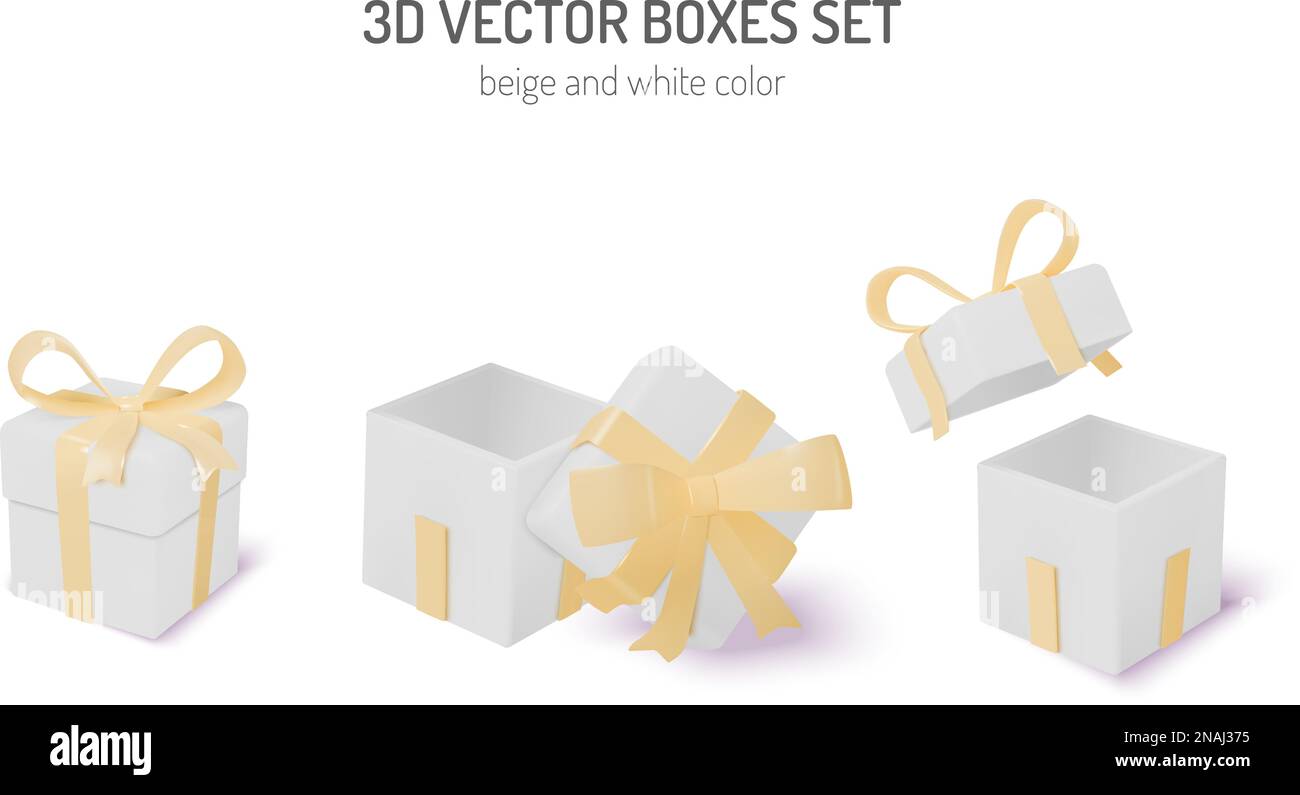 Ensemble de 3D boîtes-cadeaux beige et blanc Vector Illustration de Vecteur