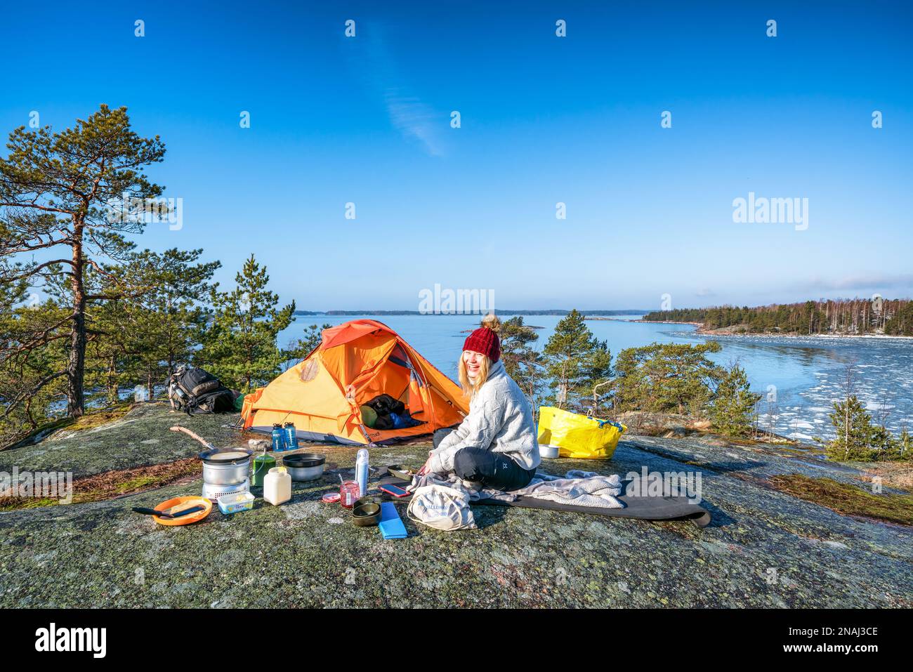 Un camping avec vue à Kopparnäs, Inkoo, Finlande Banque D'Images