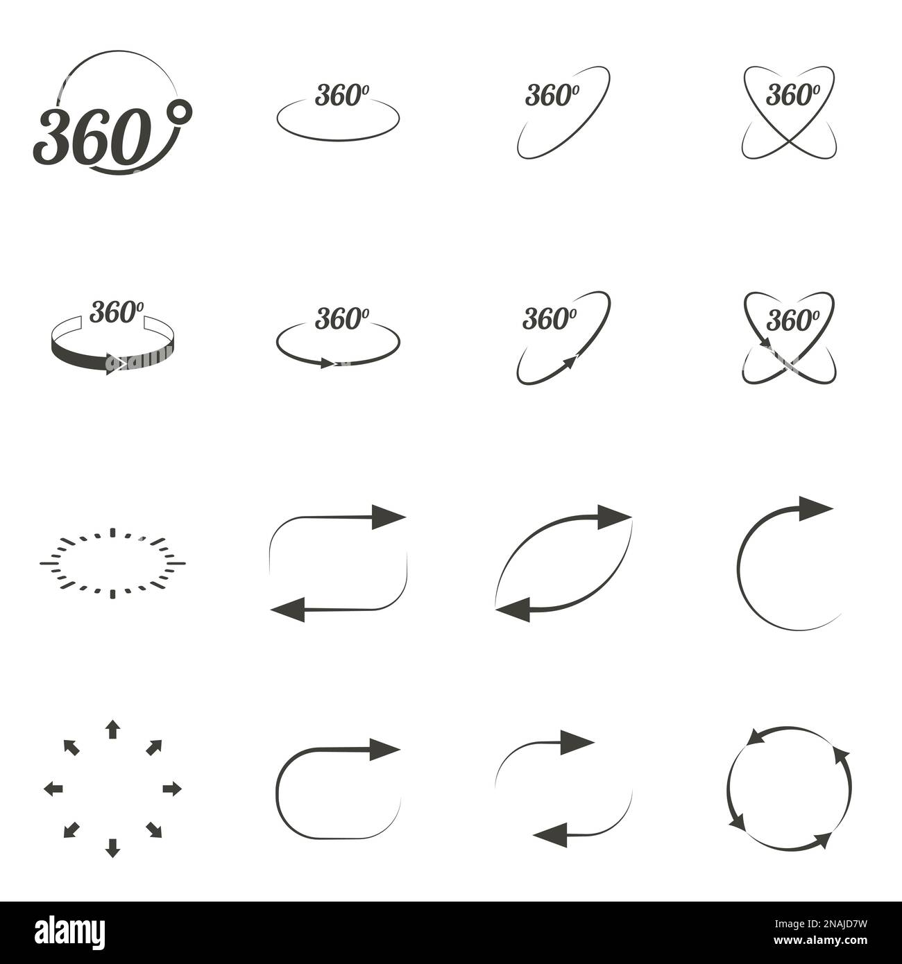 Ensemble d'objets sur le thème de l'angle de 360 degrés signe Illustration de Vecteur