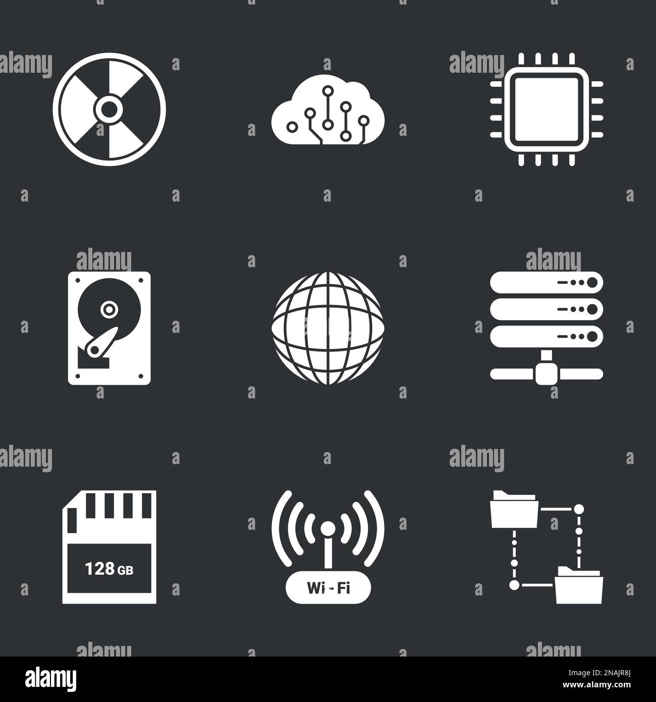 Illustration vectorielle sur la technologie informatique et l'échange de données. Arrière-plan noir Illustration de Vecteur