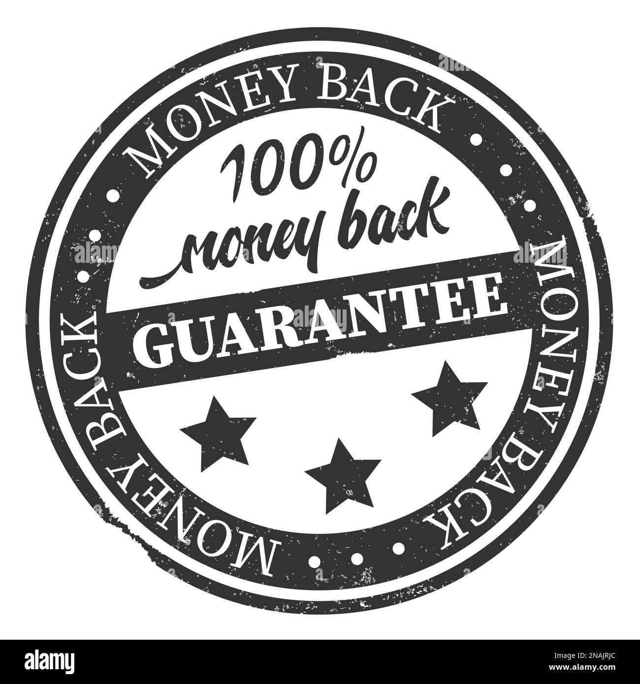100 pour cent de garantie de remboursement grungy timbre ou autocollant vecteur illustration Banque D'Images