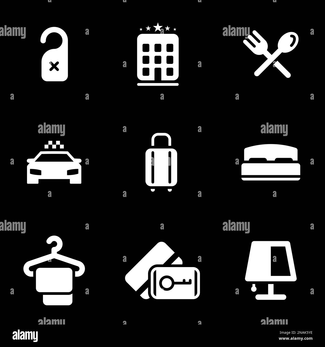 Ensemble d'icônes simples sur un thème Hôtel, déplacer, voyager, vecteur, définir. Arrière-plan noir Illustration de Vecteur