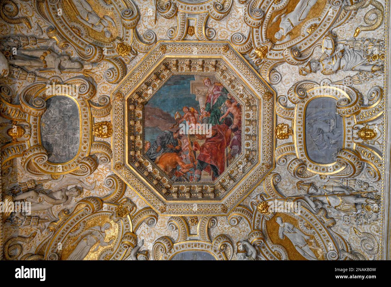 Peinture au plafond, Palais des Doges, quartier Saint-Marc, Venise, Vénétie, Italie Banque D'Images