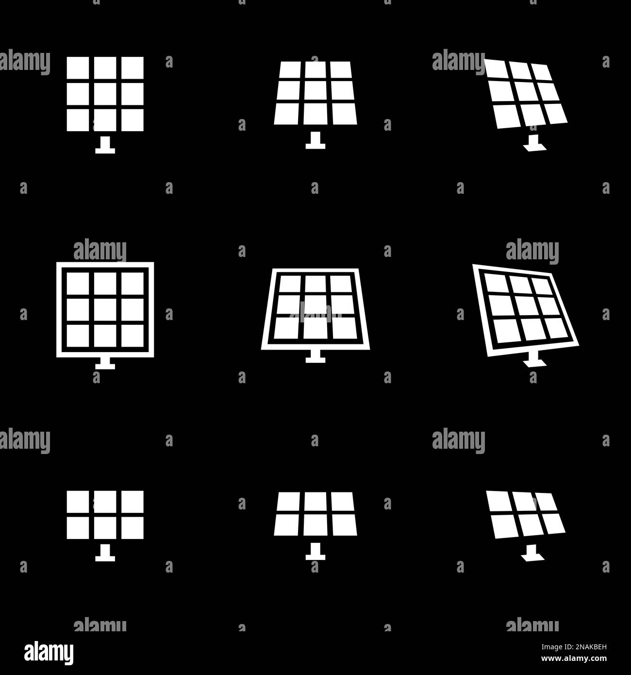 Icônes pour les panneaux solaires à thème, vecteur, icône, ensemble. Arrière-plan noir Illustration de Vecteur