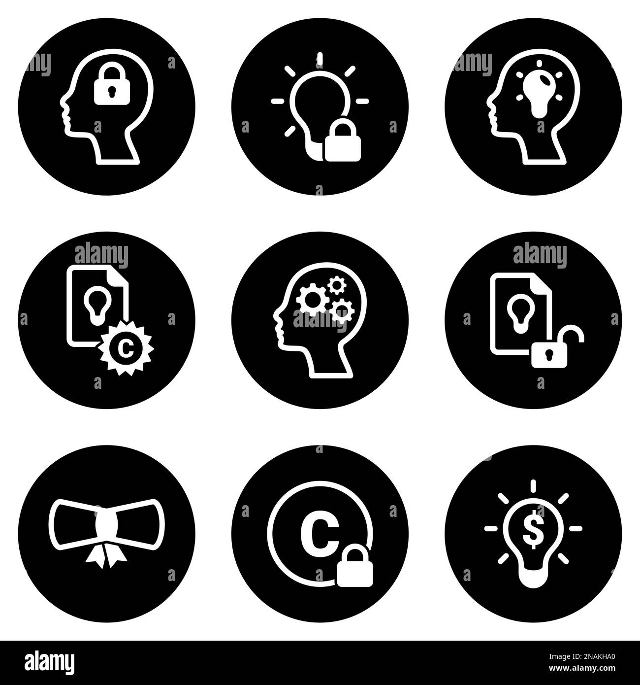 Ensemble d'icônes simples sur un thème brevet, vecteur, design, collection, plat, signe, symbole, élément, objet, illustration, isolé. Arrière-plan blanc Illustration de Vecteur