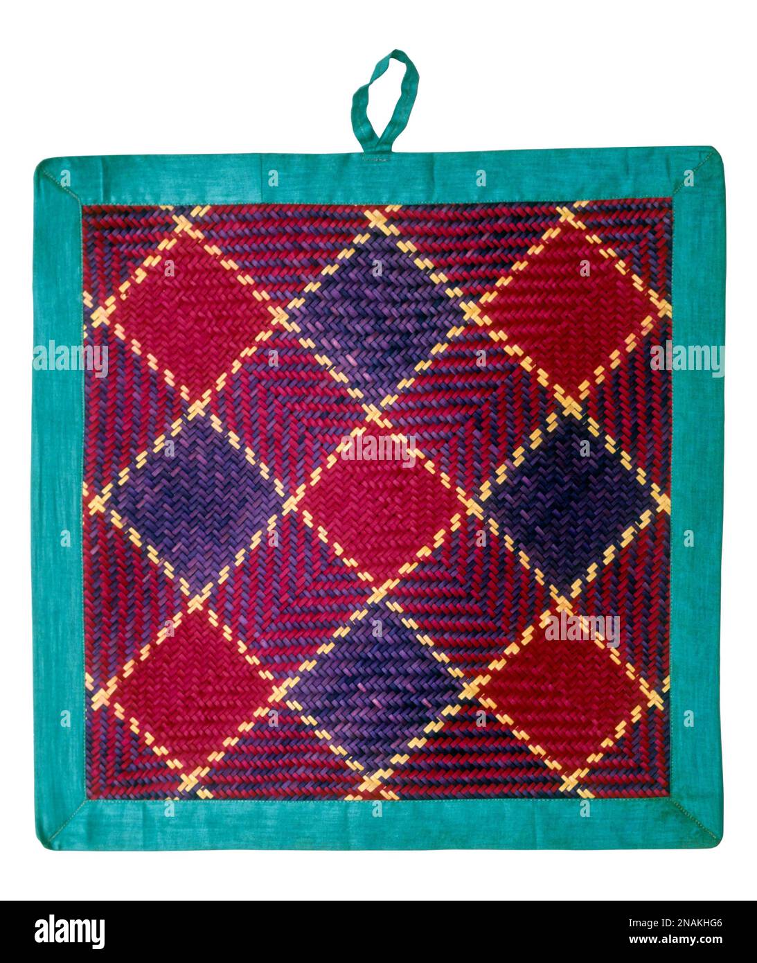 Découpe, tapis conçu pour les personnes à s'asseoir pendant leur repas ou pendant leurs rituels, tapis tissés recouverts de tissu appliqué à Chettinad, Tamil Nadu, Inde, Asie Banque D'Images