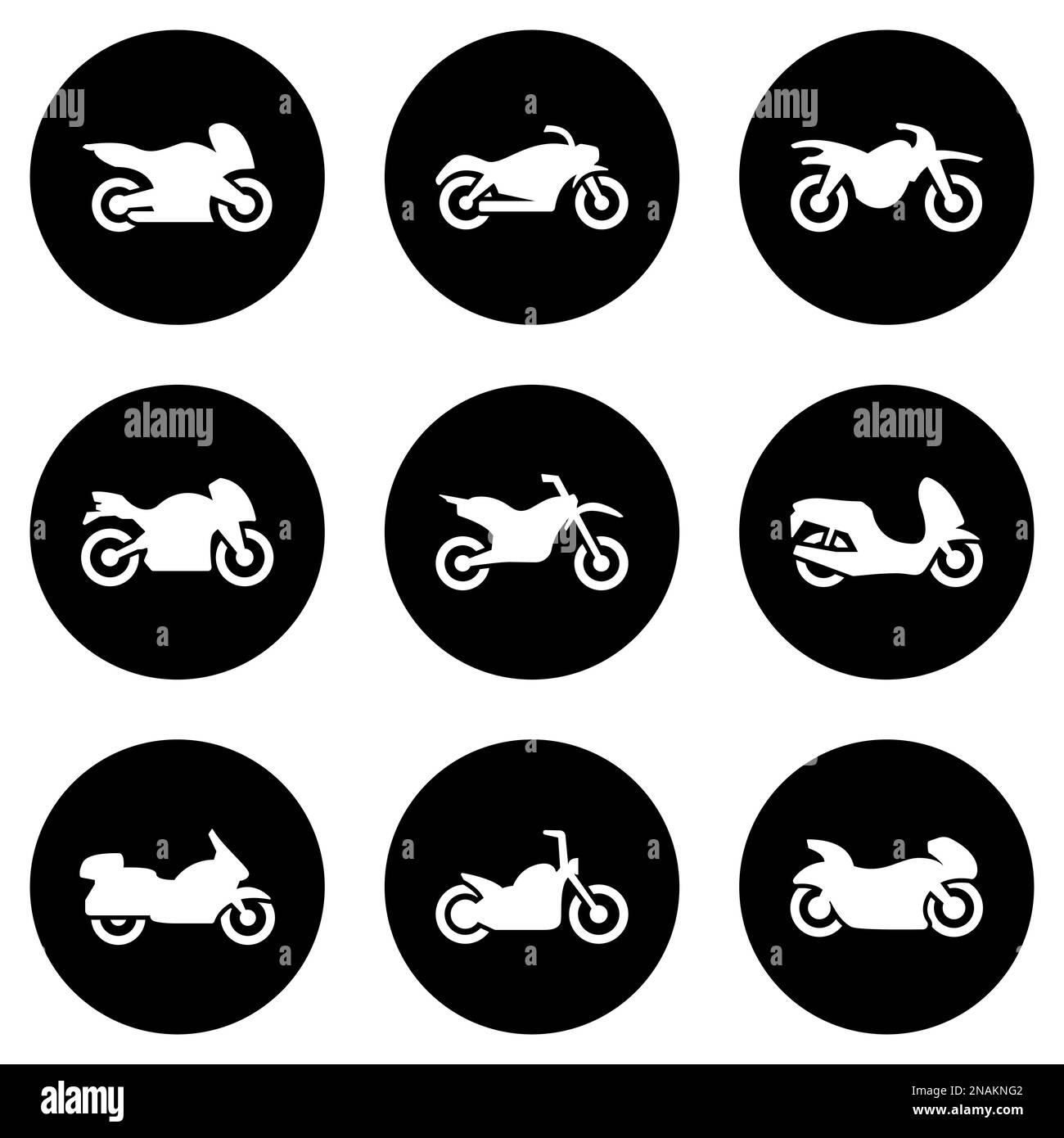 Ensemble d'icônes blanches isolées sur fond noir, sur une moto à thème Illustration de Vecteur