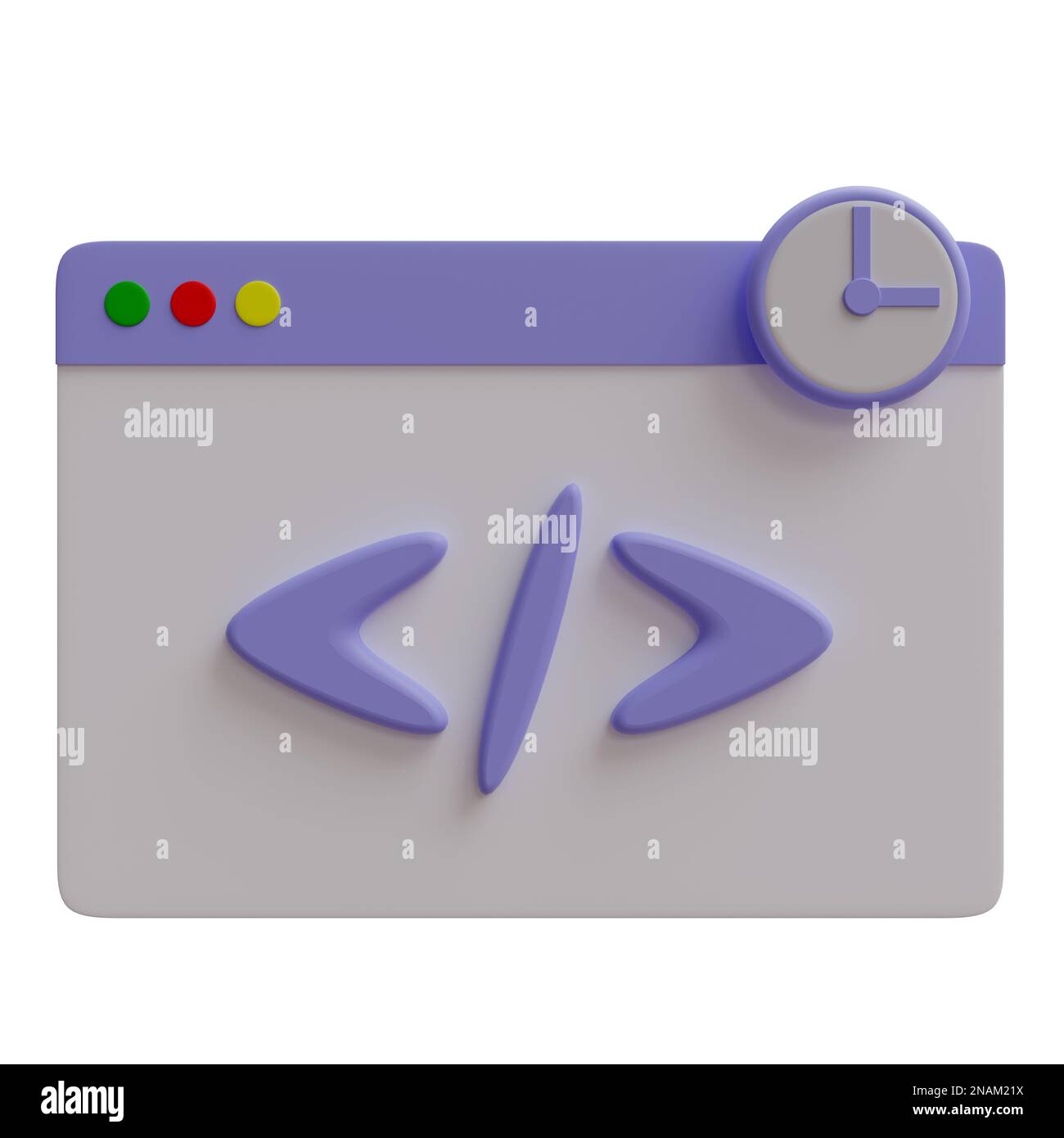 Code horloge fenêtre ordinateur dessin animé icône minimale isolée sur fond blanc, rendu 3D Banque D'Images