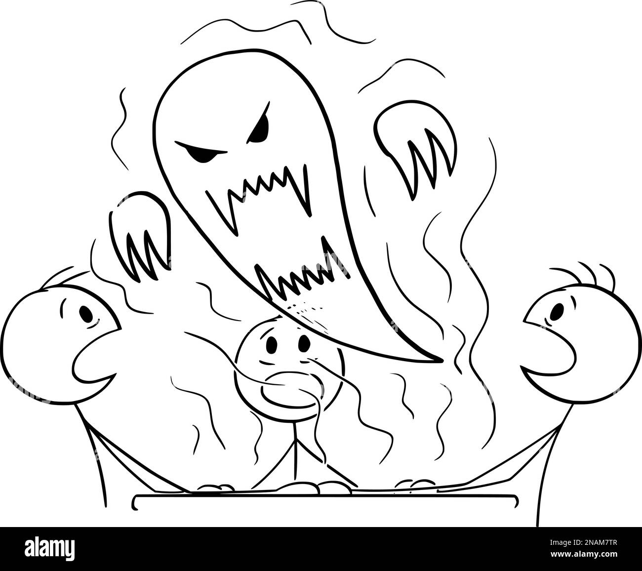 Session de lance appelée Evil Ghost ou Daemon , Vector Cartoon Stick Figure Illustration Illustration de Vecteur