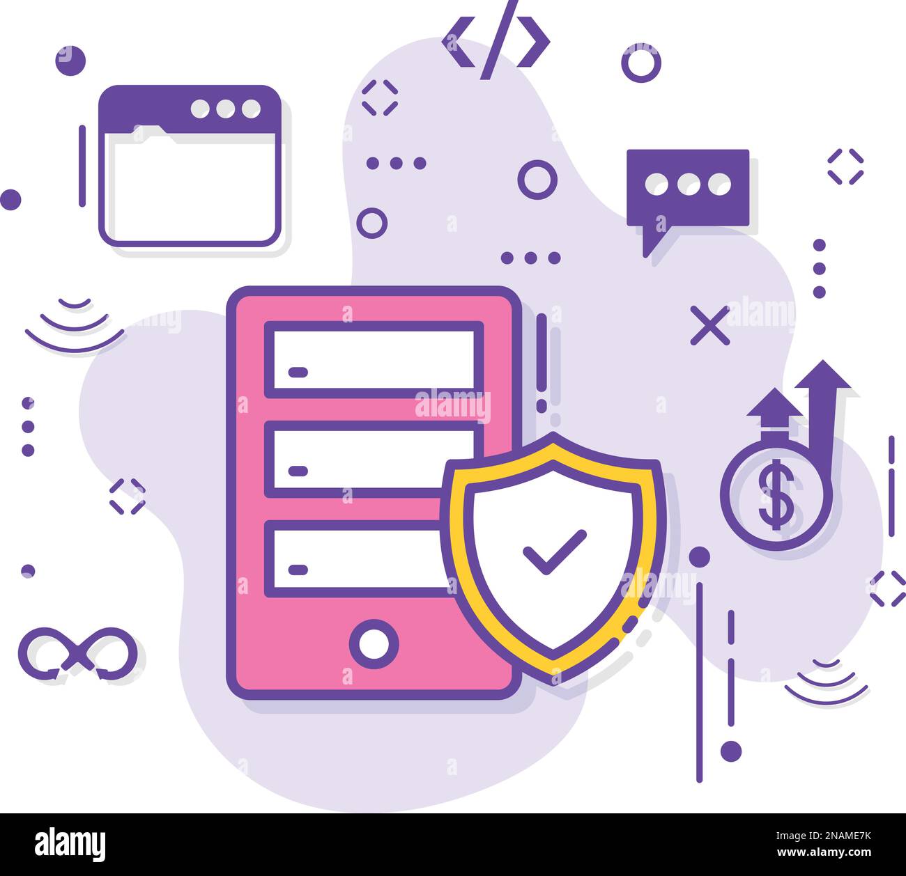 Illustration de la base de concept de service de sécurité géré, signe de services Internet sans tracas, conception d'icônes vectorielles d'assurance de serveur machine, Cloud computing Illustration de Vecteur