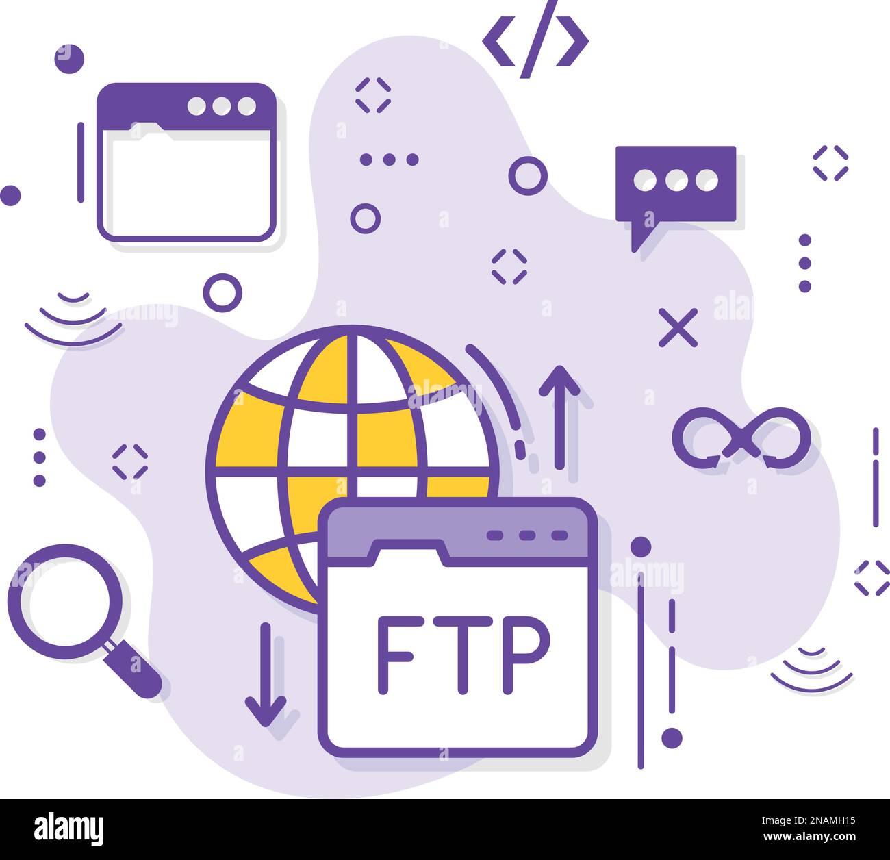 Illustration du concept FTP public et privé, protocole de transfert de fichiers Vector Icon Design, Cloud computing et services d'hébergement Web Symbol Illustration de Vecteur