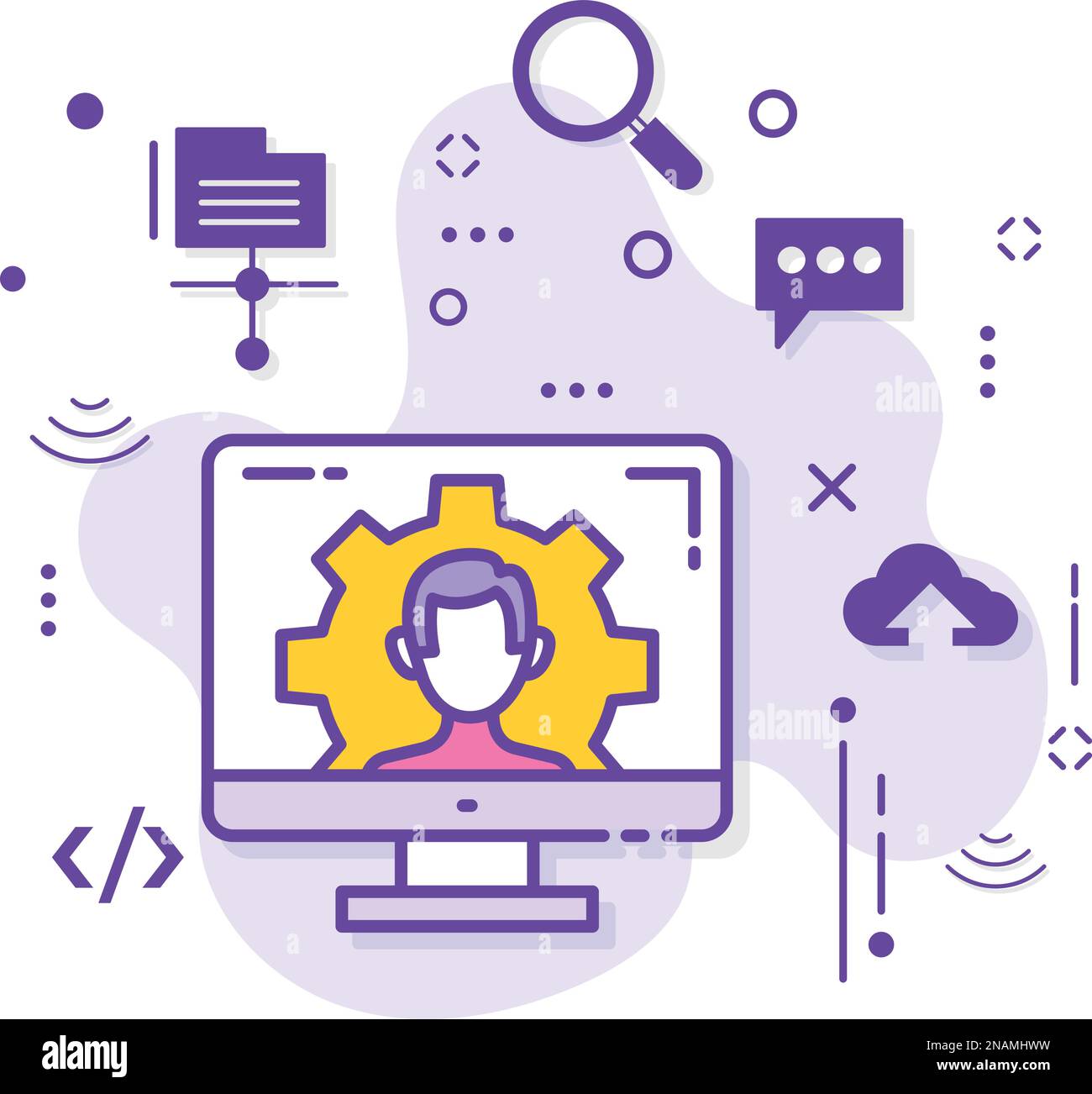 Concept de technicien de maintenance Web, illustration de stock d'avatar de technicien de support informatique, Gig Economy ou Geeky Vector Icon Design, hébergement de cloud computing Illustration de Vecteur