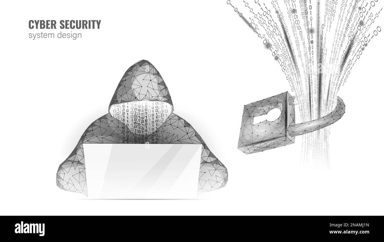 Hacker anonyme à l'ordinateur portable sécurité Internet. Cyber-attaque concept d'entreprise faible poly. Vecteur de conception de ligne polygonale de serveur Illustration de Vecteur