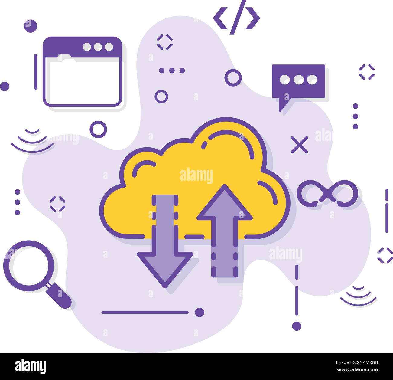 Cloud Data Sync Sign Storage Transfer Service Vector Icon Design, Burst computing et Web services Symbol, Data Dashlet stock Illustration données à distance Illustration de Vecteur