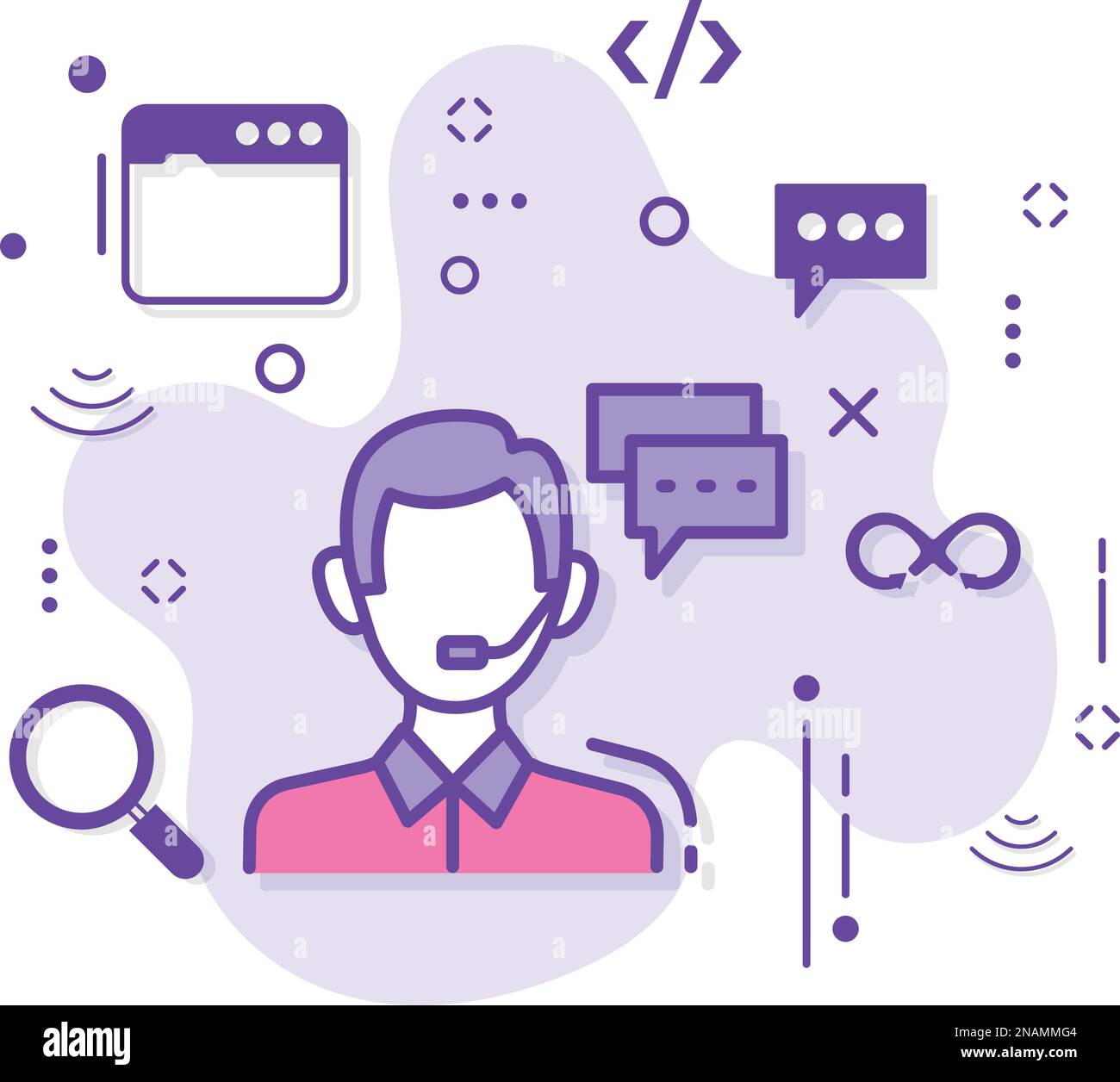 Hotline concept, Call Center Representative Avatar Vector Icon Design, Cloud computing et Internet hosting services Symbol, Technical support Agent Illustration de Vecteur