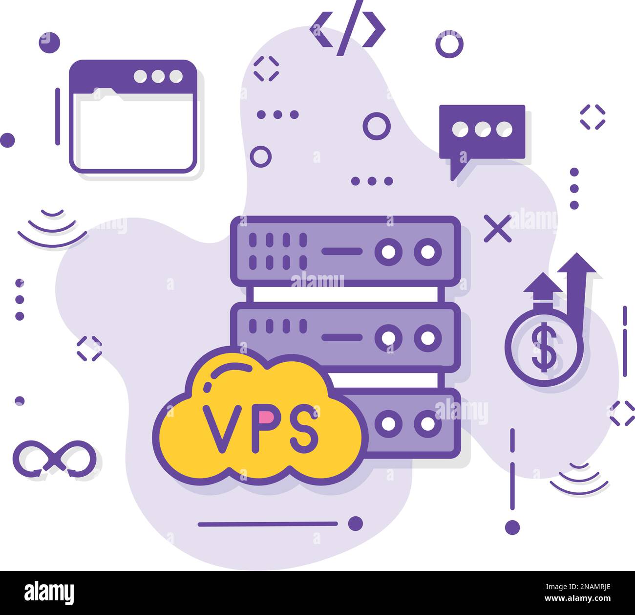 Cloud Virtual Private Server ou VPS concept, ressources virtualisées en tant que service Vector Icon Design, Cloud computing et services d'hébergement Web Symbol Illustration de Vecteur