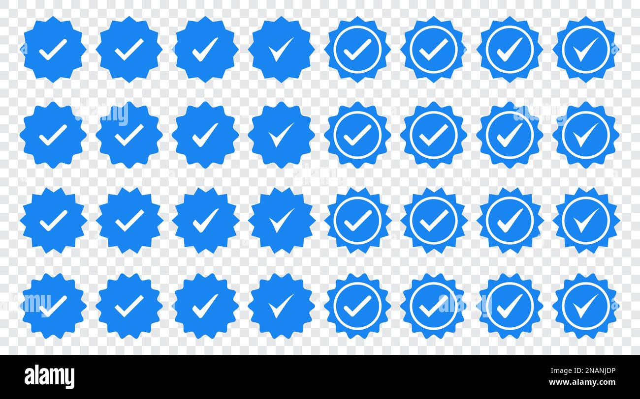 Ensemble d'icônes de badge à coche bleue. Icônes de vérification de profil Illustration de Vecteur