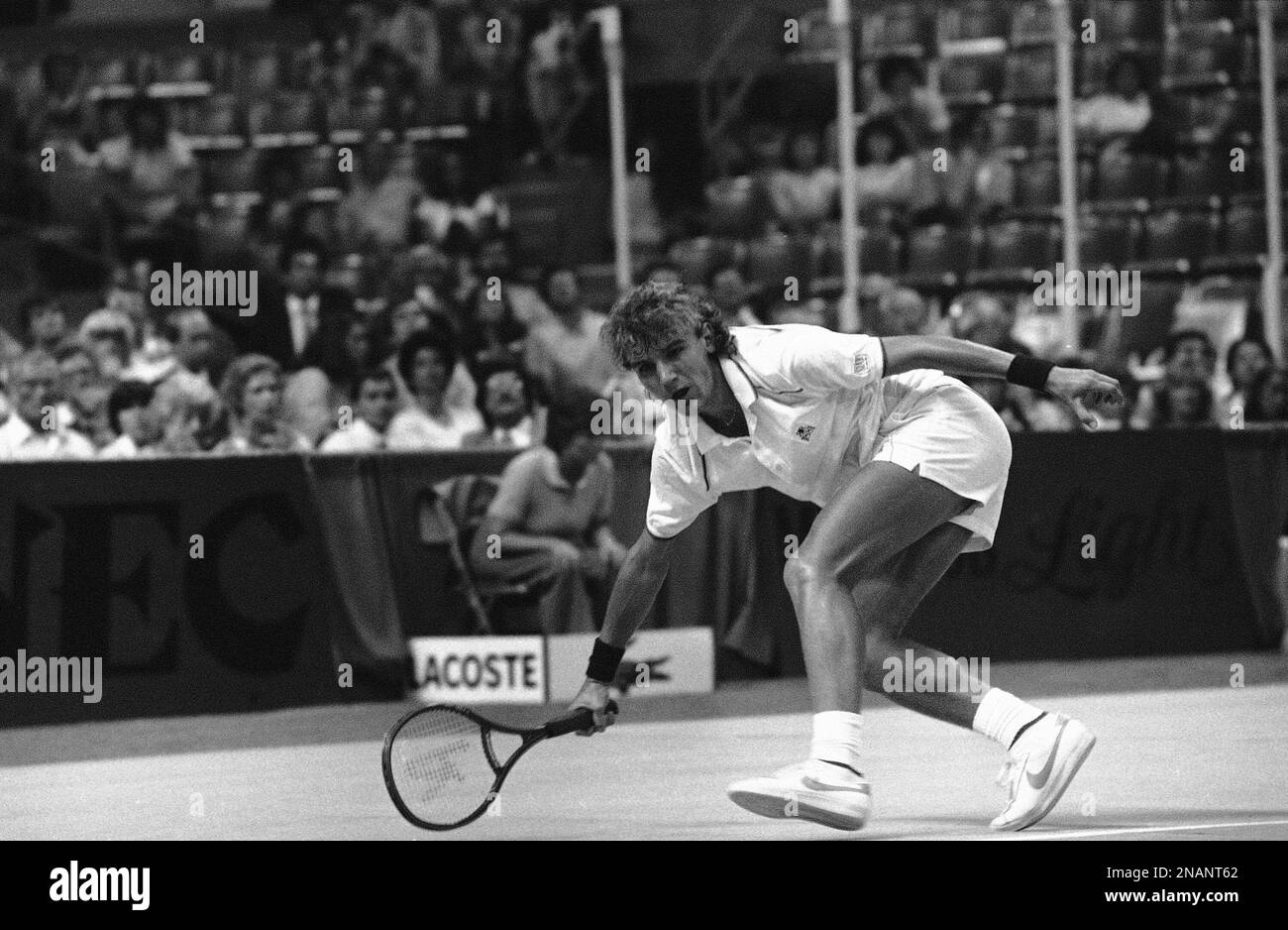 Sweden's Mats Wilander returns a shot during the Davis Cup quarter