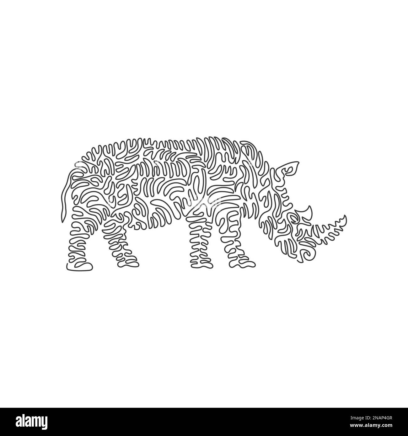 Courbe continue dessin d'une ligne de rhinocéros terrifiant. Illustration vectorielle de trait modifiable d'une seule ligne de rhinocéros géants Illustration de Vecteur