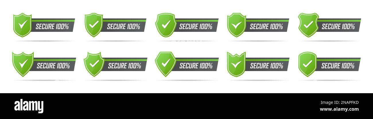 Ensemble d'icônes de badge vert sécurisé avec ombre Illustration de Vecteur