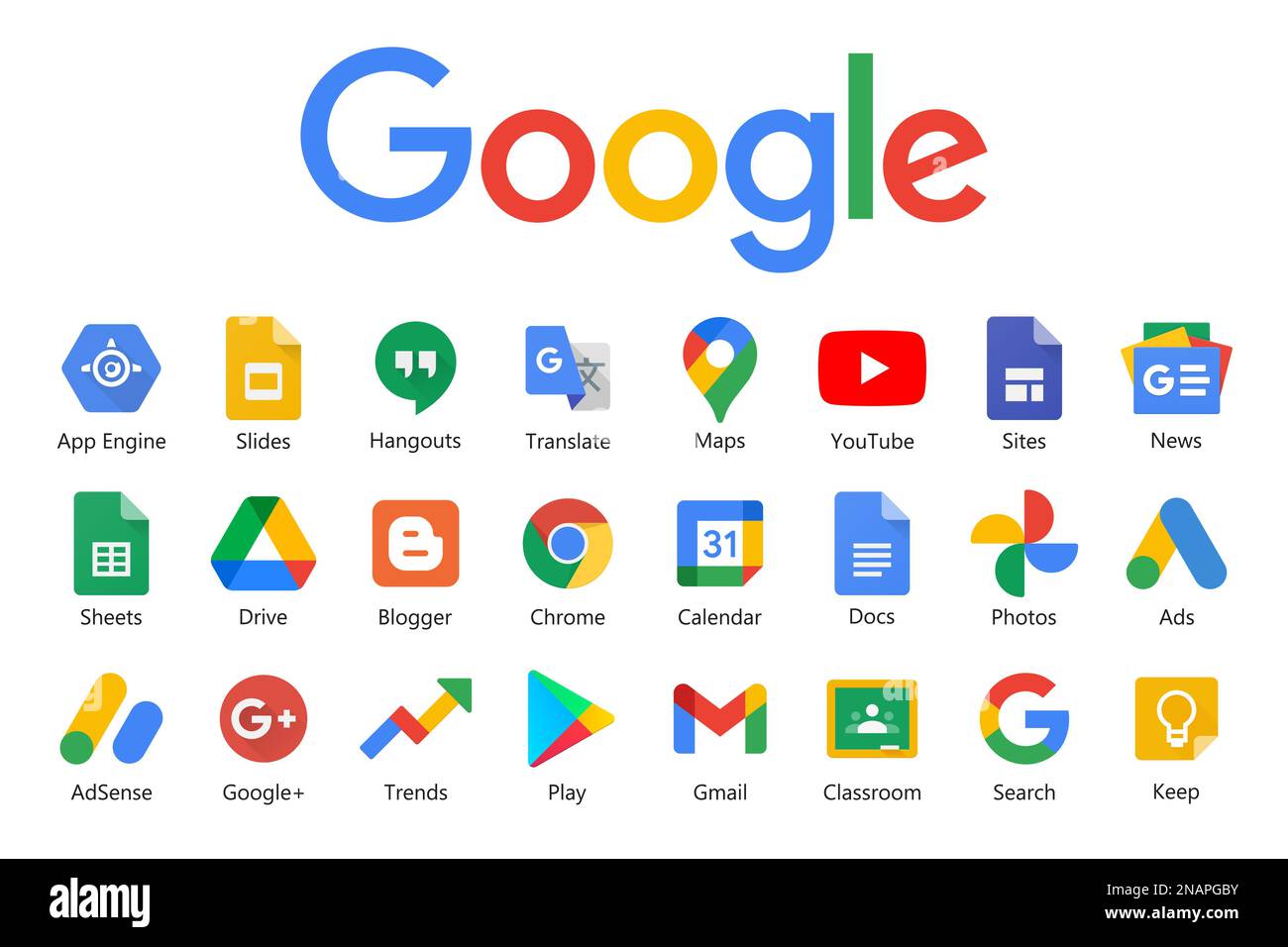 Logo des produits et programmes Google sur fond blanc. Collections d'icônes Google Illustration de Vecteur