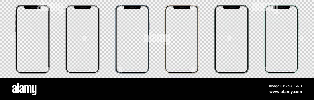 Ensemble de smartphones iPhone de différentes couleurs avec écran vide Illustration de Vecteur