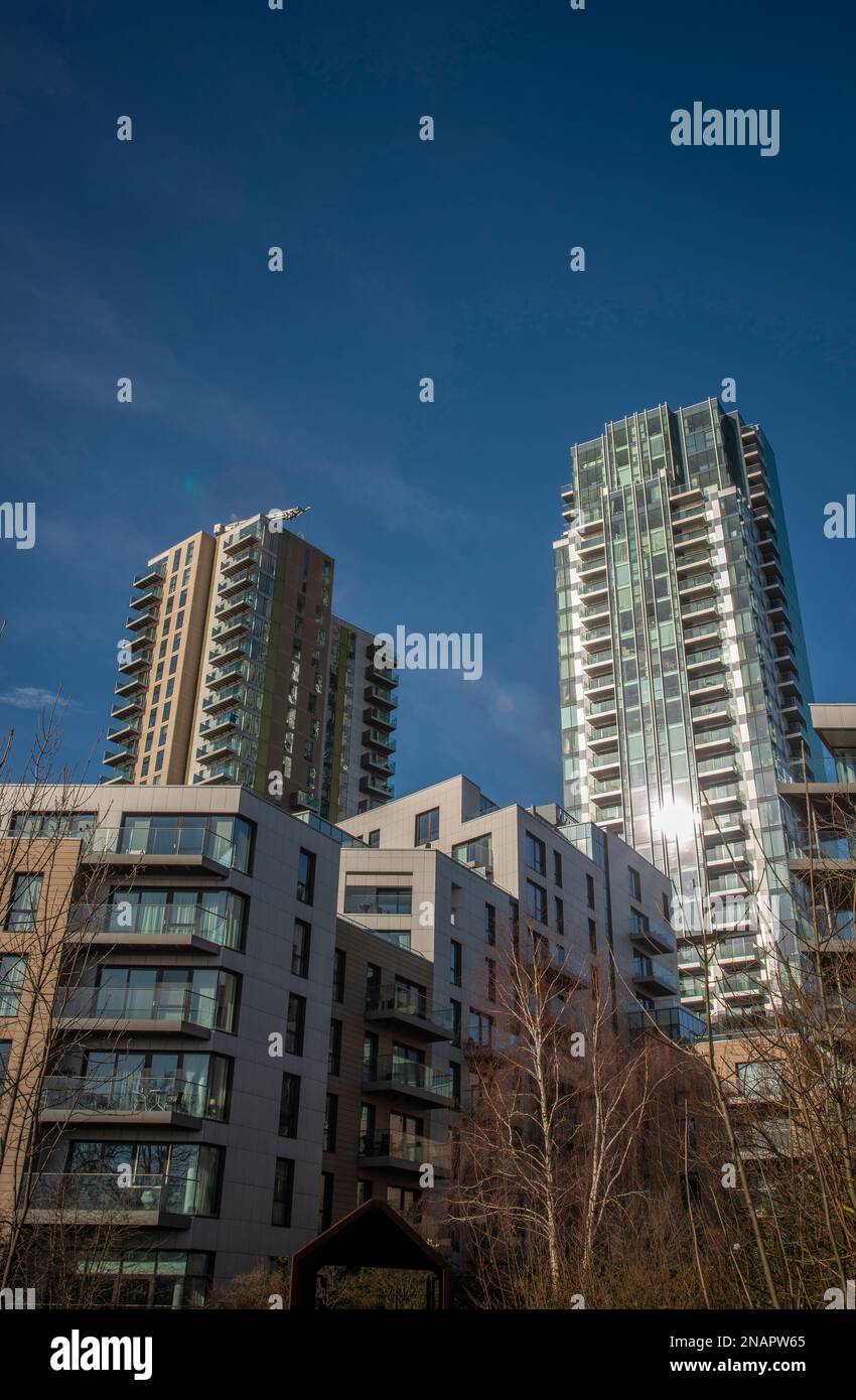 Nouveaux logements en bordure des zones humides de Woodbury sur le réservoir East, Harringay, Londres, Royaume-Uni Banque D'Images