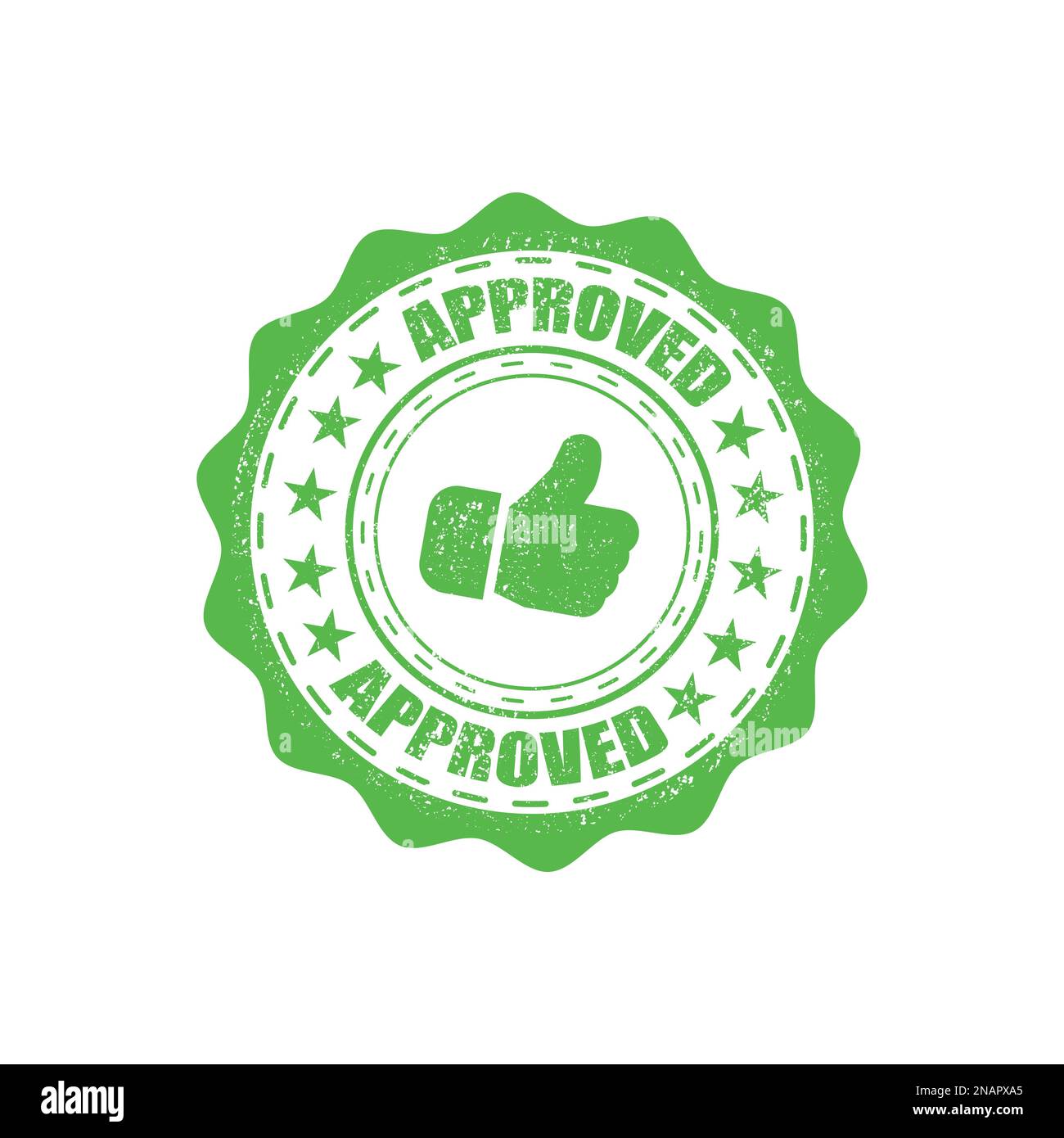 Tampon en caoutchouc vert approuvé avec grunge dans une conception plate Illustration de Vecteur