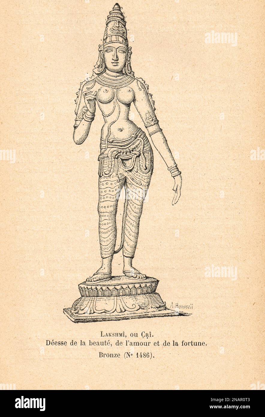 Lakshmi, également orthographié Lakṣmī, et Laxmi, également appelé Shri. Déesse hindoue de la richesse et de la bonne fortune, et épouse de Vishnu. 19th siècle illustration d'un bronze. Banque D'Images