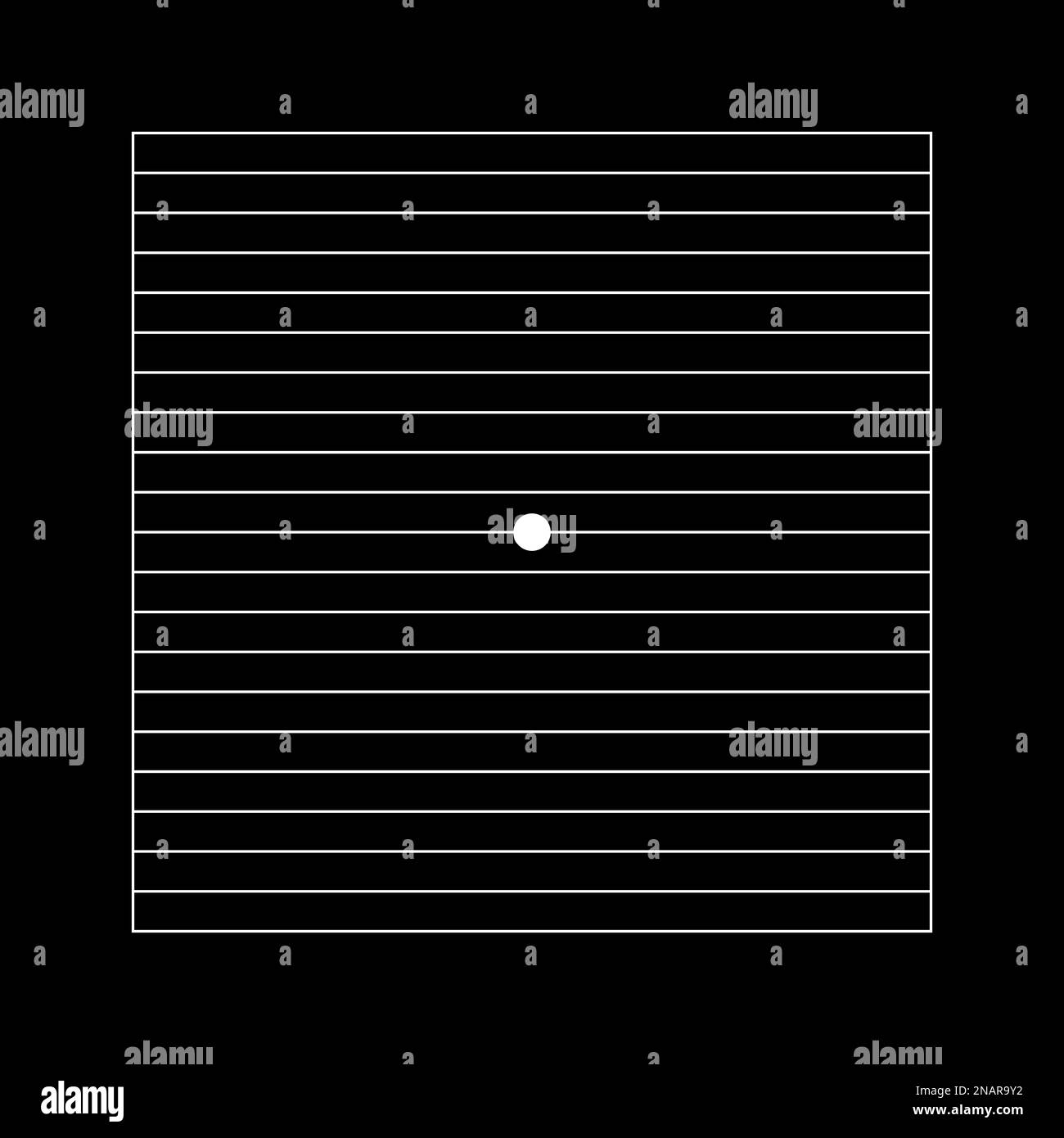 Grille Amsler avec point blanc central et lignes horizontales sur fond noir. Modèle de test graphique pour détecter la métamorphose. Ophtalmologique Illustration de Vecteur
