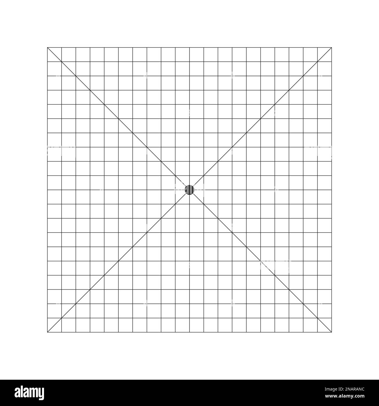 Tableau de grille Amsler avec point au centre et lignes transversales diagonales. Test de surveillance du champ visuel central et détection des défauts de vision. Ophtalmologique Illustration de Vecteur