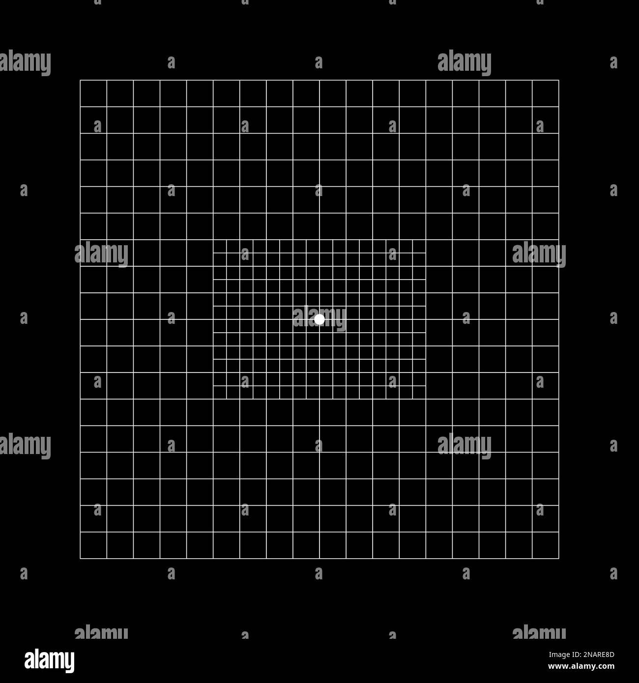 Type de grille Amsler avec carrés centraux divisés en carrés de 0,5 degrés. Test graphique pour détecter les défauts de vision. Outil de diagnostic ophtalmologique Illustration de Vecteur