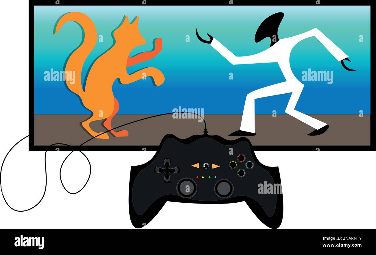 Jouer à des jeux informatiques à l'aide d'un joystick. Les meilleurs combats et combats de jeux informatiques. Illustration de Vecteur