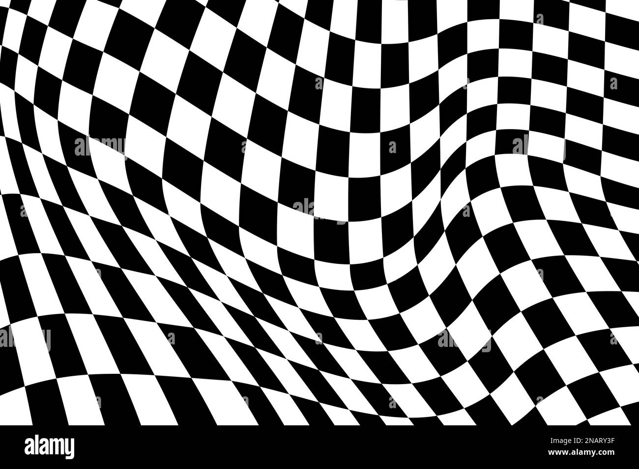 Motif psychédélique avec carrés noirs et blancs déformés. Texture déformée de l'indicateur de course. Illusion optique à carreaux. Fond de tableau d'échecs ondulé. Trippy Illustration de Vecteur