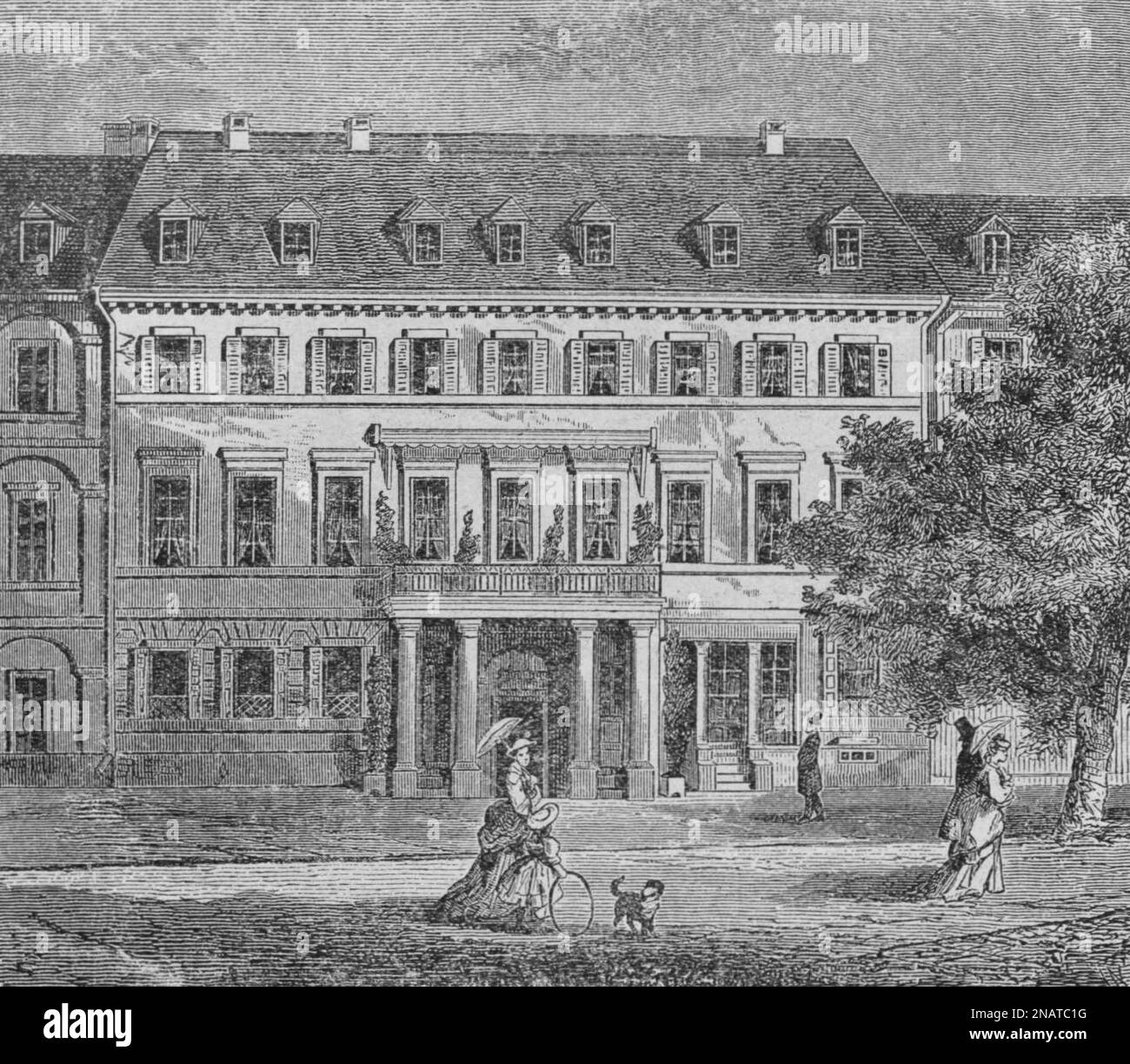 La maison de Baden-Baden où le poète russe Vasily Zhukovsky mourut en 1852. Gravure du 19th siècle. Banque D'Images