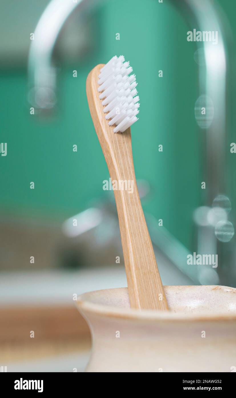 Cette brosse à dents en bambou est une alternative écologique aux brosses à  dents en plastique Photo Stock - Alamy